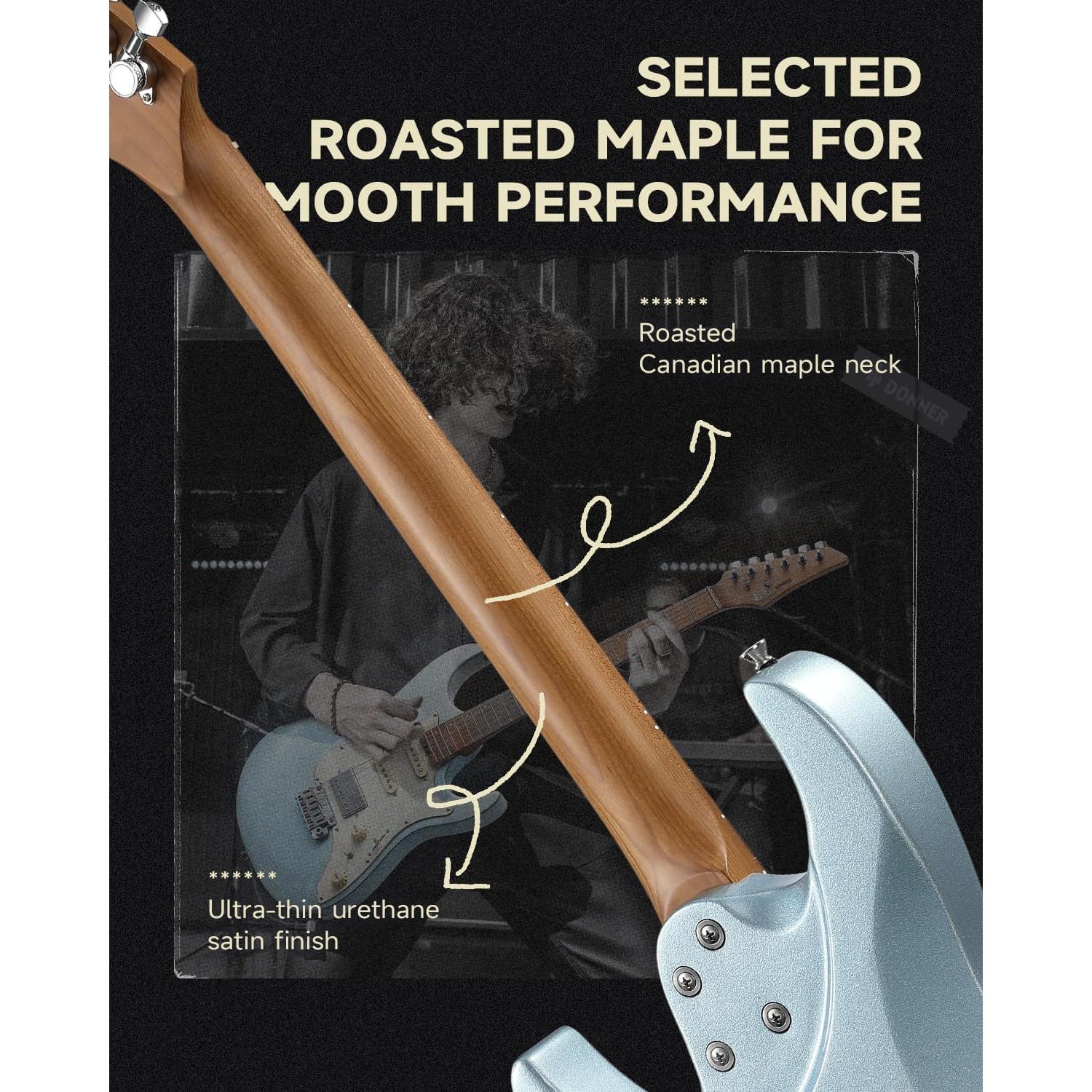 Guitarra Eléctrica Donner DST-550 39" Cuerpo Álamo Azul Hielo