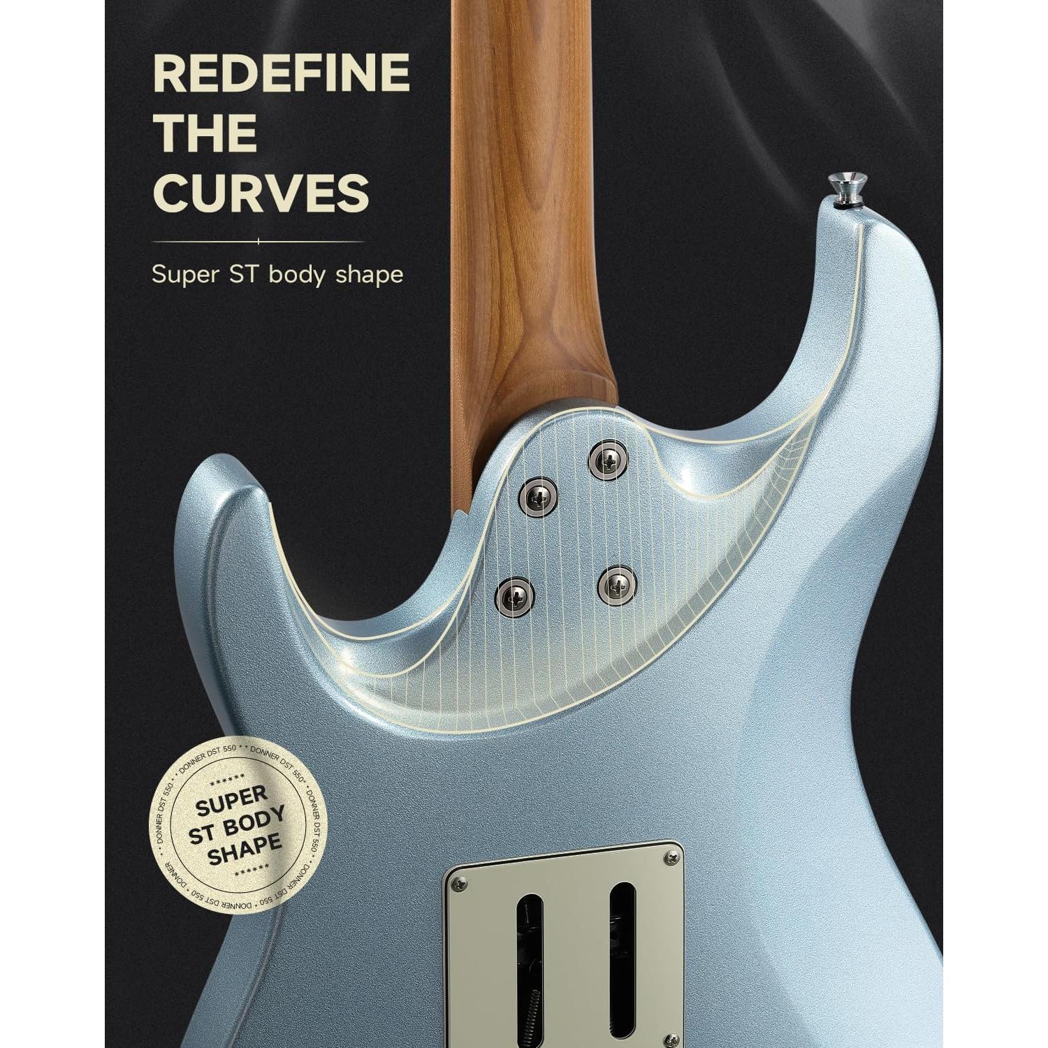 Guitarra Eléctrica Donner DST-550 39" Cuerpo Álamo Azul Hielo