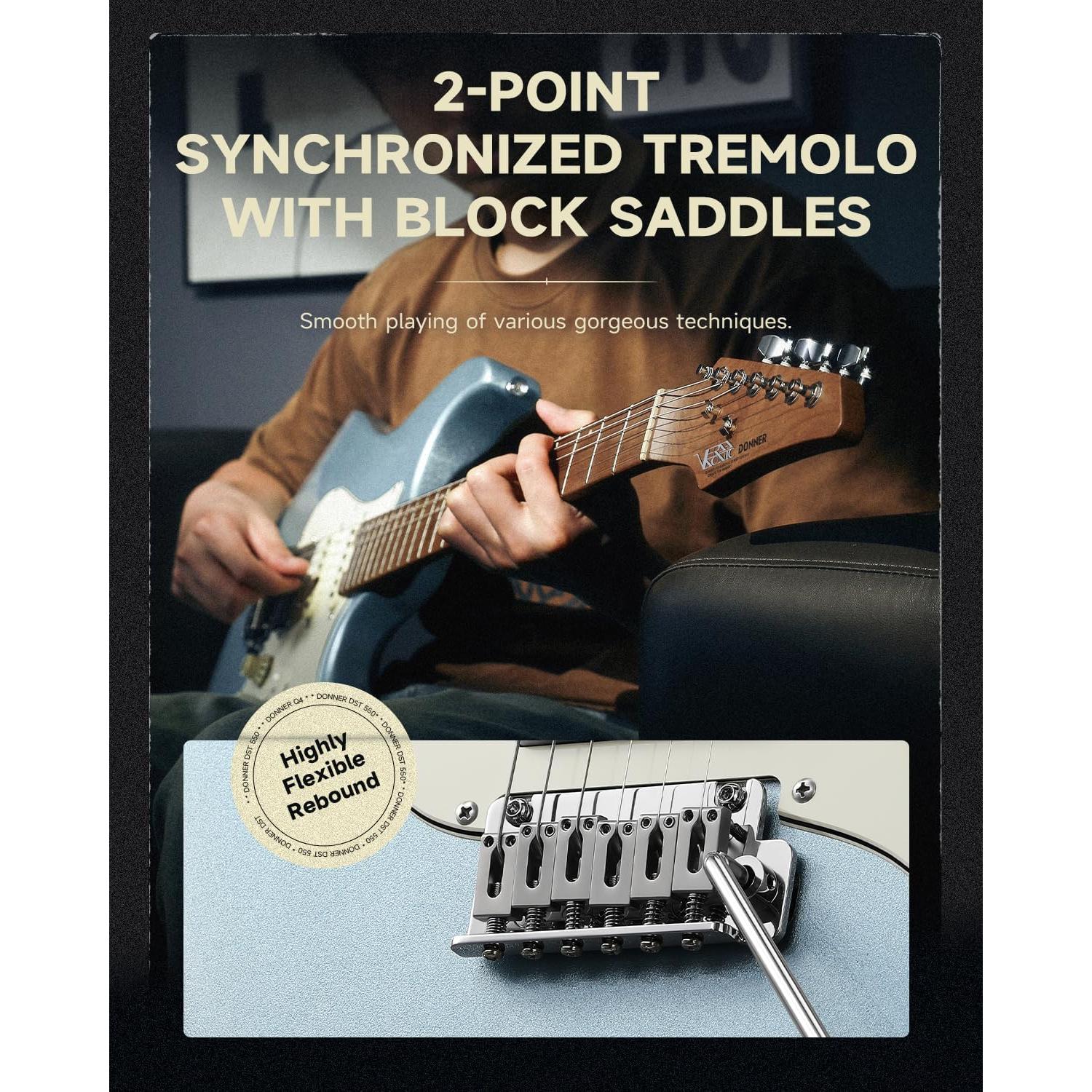 Guitarra Eléctrica Donner DST-550 39" Cuerpo Álamo Azul Hielo