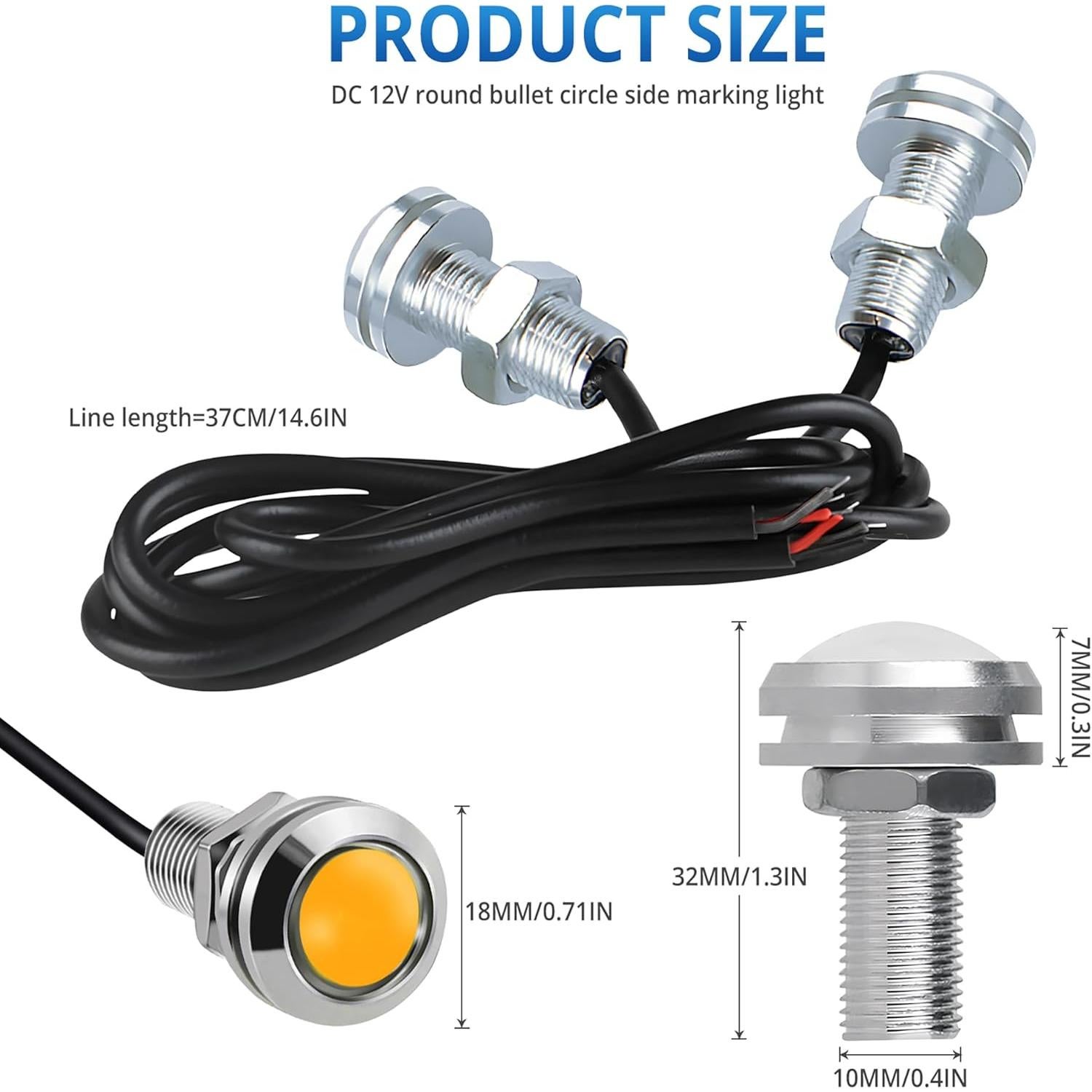 4 Bombillas LED 18mm JRQLOV Amarillo 12V Impermeables