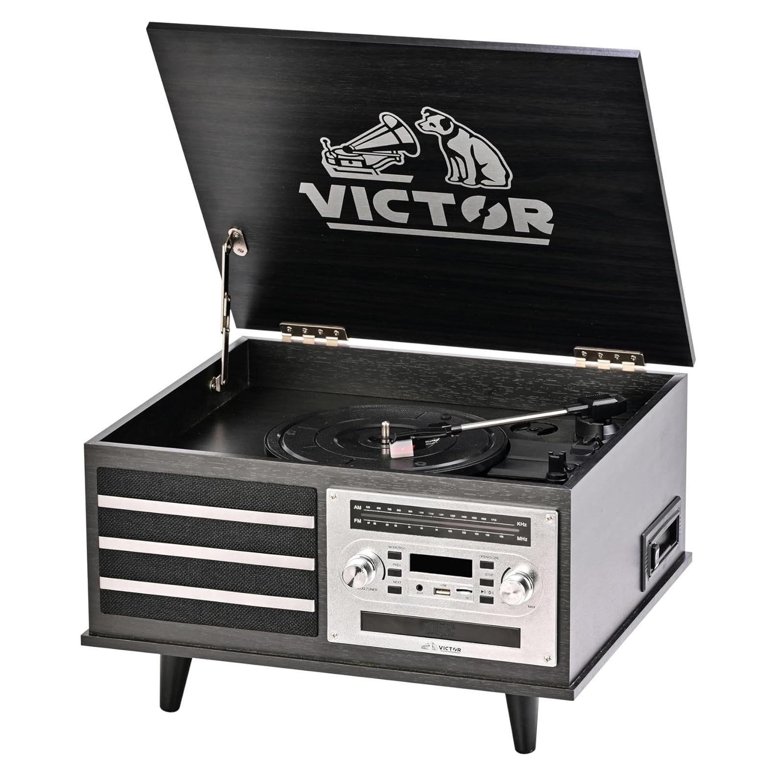 Tocadiscos VICTOR VWRP-3700 Retro 8-en-1 Bluetooth Grafito
