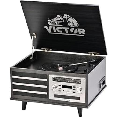 Tocadiscos VICTOR VWRP-3700 Retro 8-en-1 Bluetooth Grafito