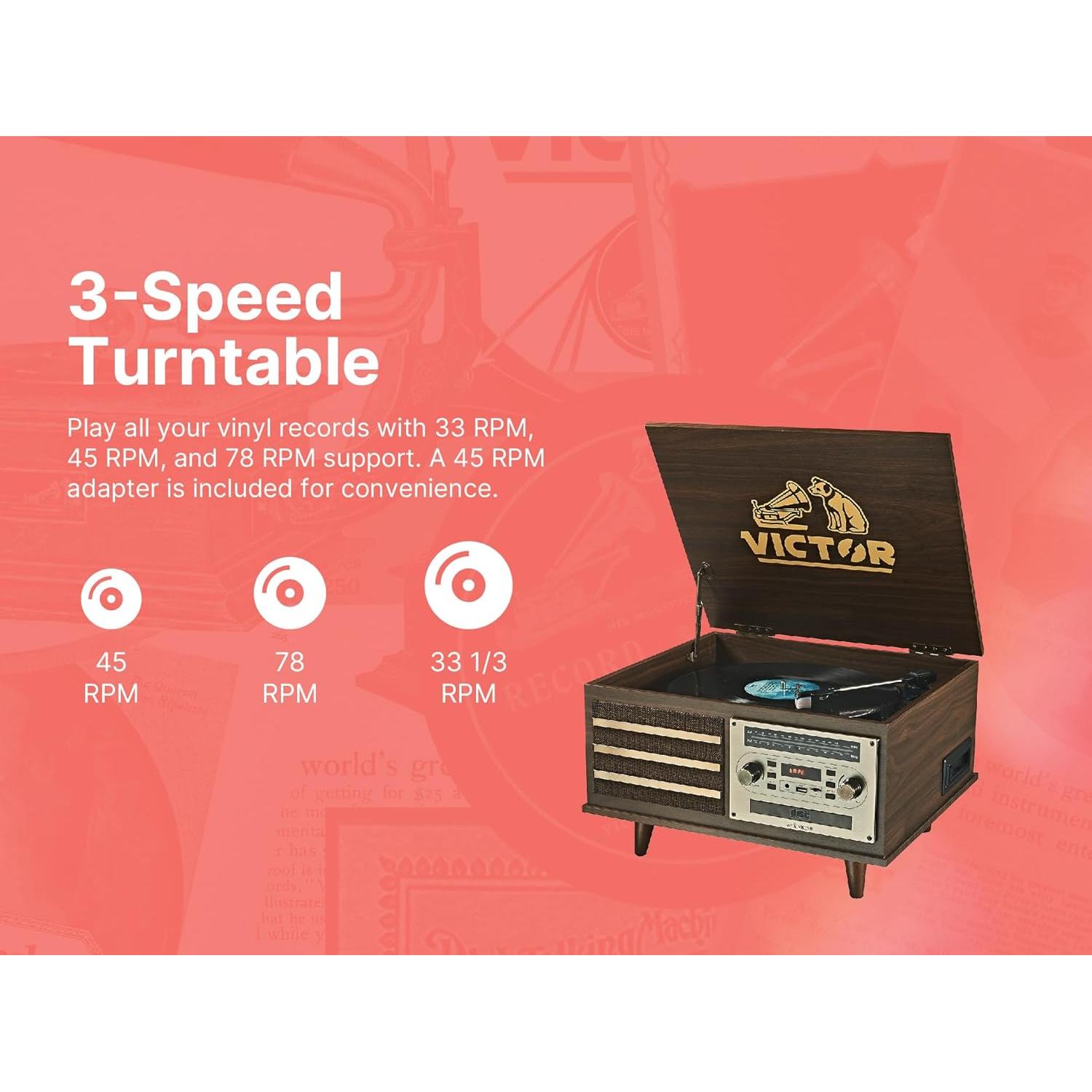 Tocadiscos VICTOR VWRP-3700 Retro 8-en-1 Bluetooth Grafito