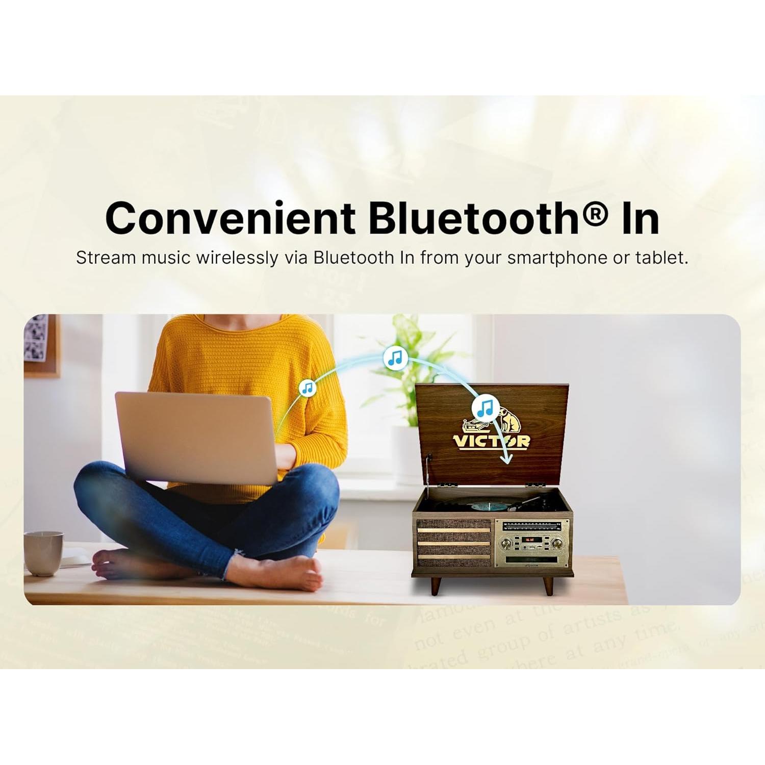 Tocadiscos VICTOR VWRP-3700 Retro 8-en-1 Bluetooth Grafito