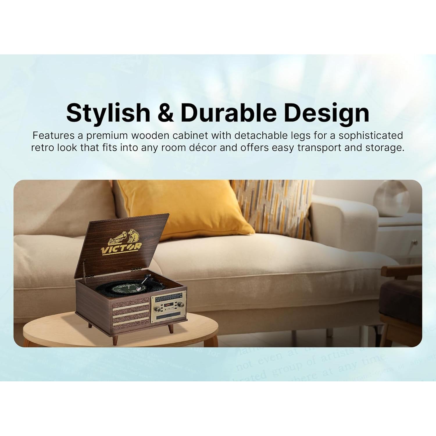 Tocadiscos VICTOR VWRP-3700 Retro 8-en-1 Bluetooth Grafito