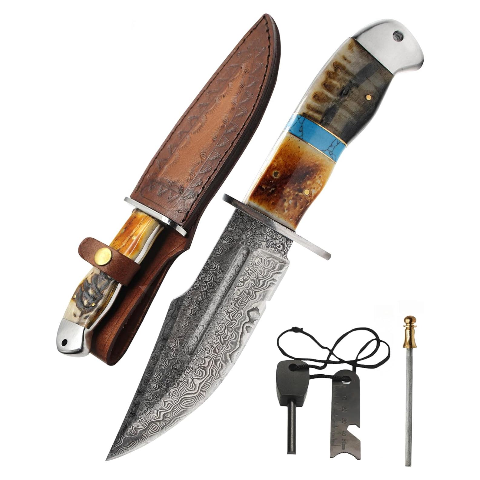 Cuchillo de Caza Bowie Himalt 26.67 cm Acero Damasco con Funda