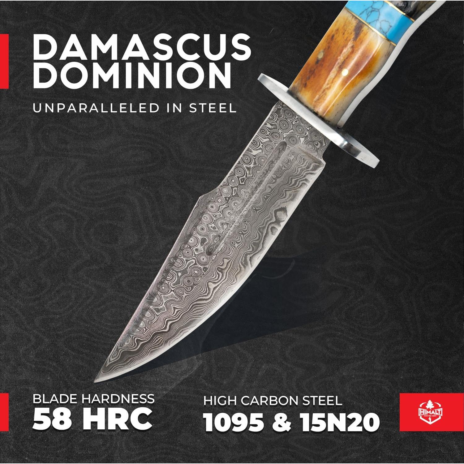 Cuchillo de Caza Bowie Himalt 26.67 cm Acero Damasco con Funda