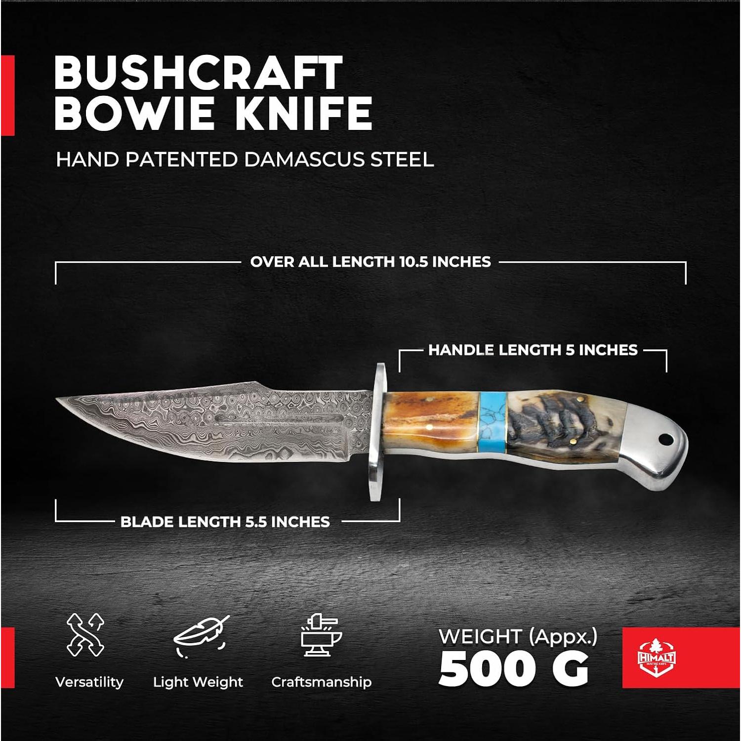 Cuchillo de Caza Bowie Himalt 26.67 cm Acero Damasco con Funda