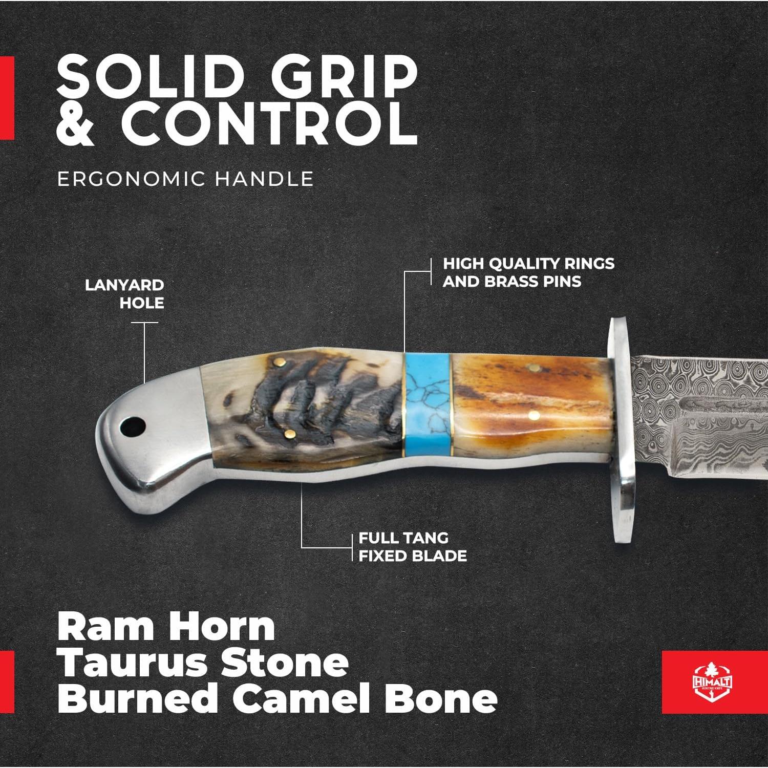 Cuchillo de Caza Bowie Himalt 26.67 cm Acero Damasco con Funda