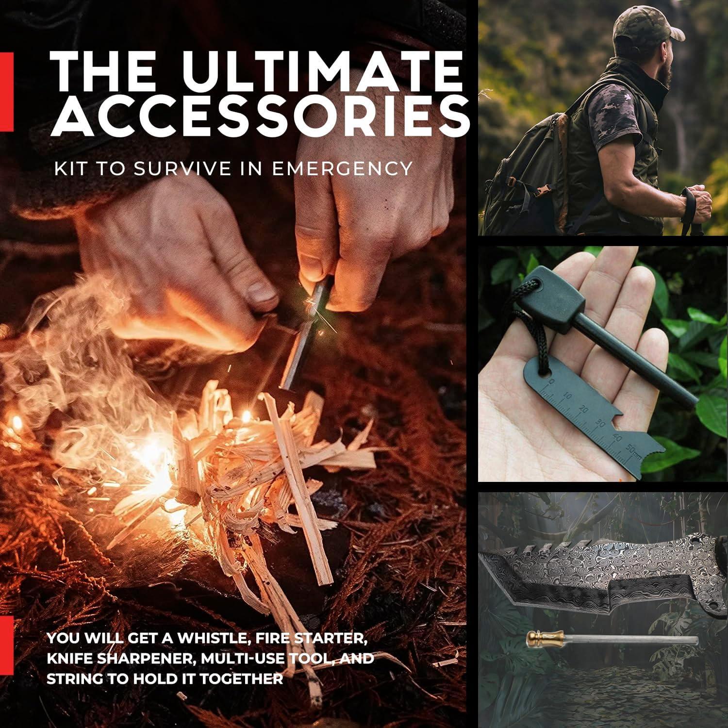 Cuchillo de Caza Bowie Himalt 26.67 cm Acero Damasco con Funda