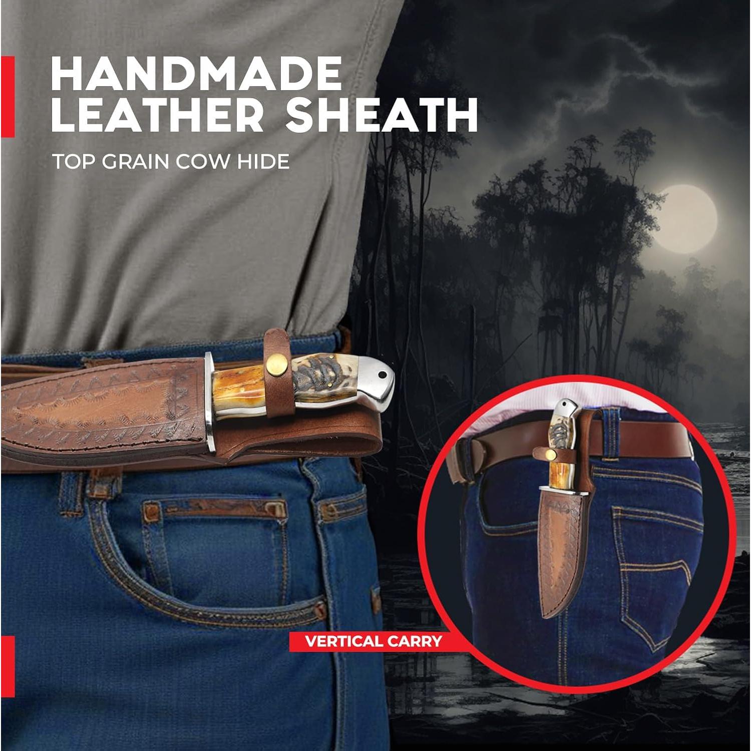 Cuchillo de Caza Bowie Himalt 26.67 cm Acero Damasco con Funda