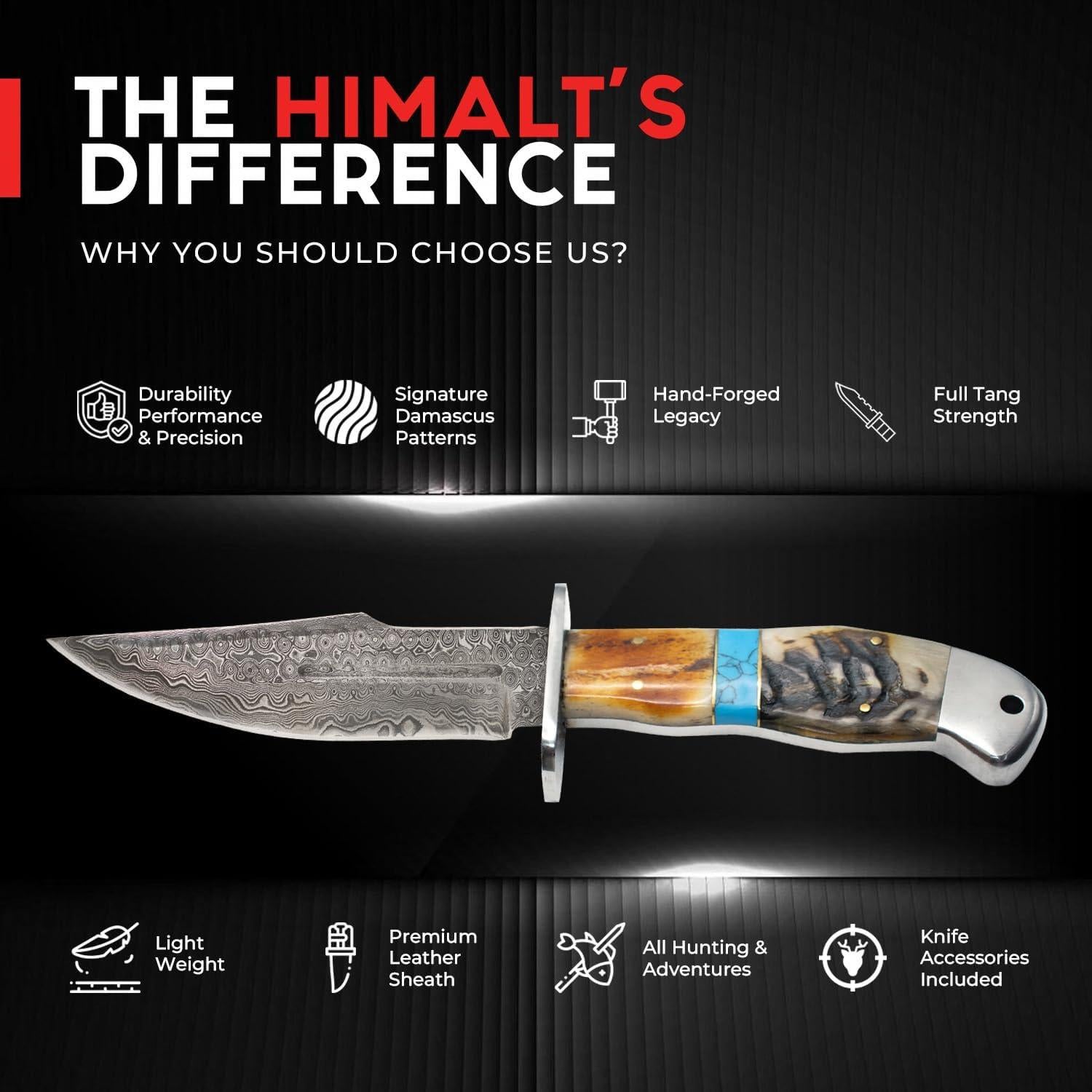 Cuchillo de Caza Bowie Himalt 26.67 cm Acero Damasco con Funda