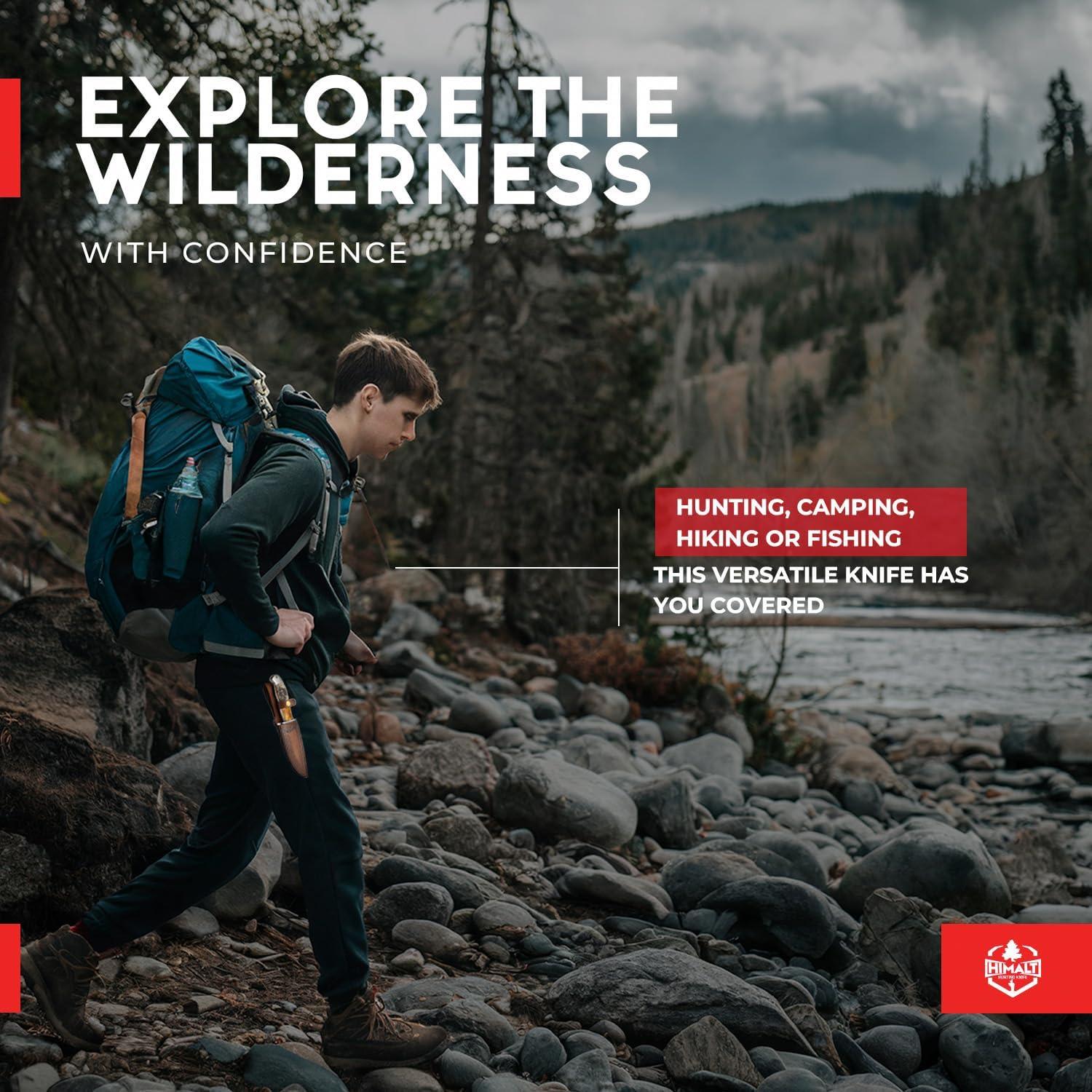 Cuchillo de Caza Bowie Himalt 26.67 cm Acero Damasco con Funda