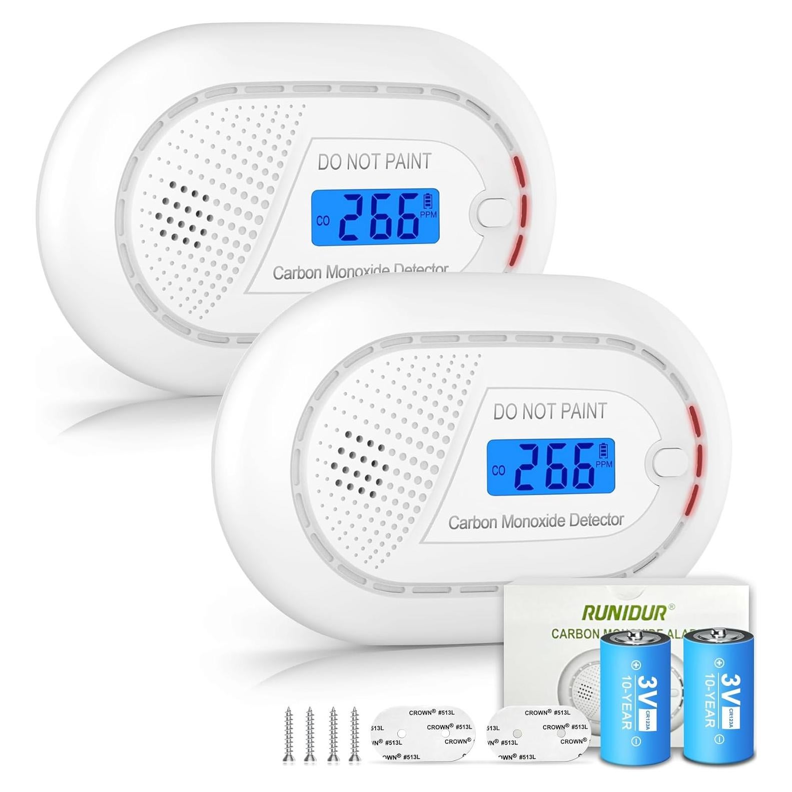 Detector de Monóxido de Carbono Runidur CO11 LCD 10 Años 2 Pzas