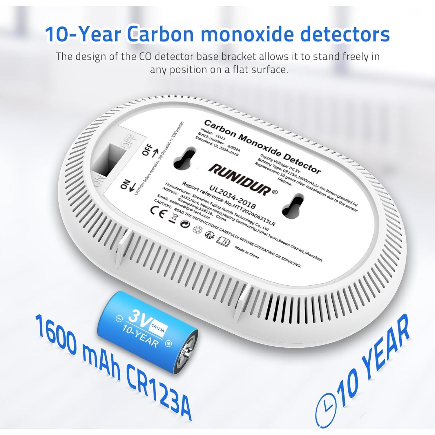 Detector de Monóxido de Carbono Runidur CO11 LCD 10 Años 2 Pzas