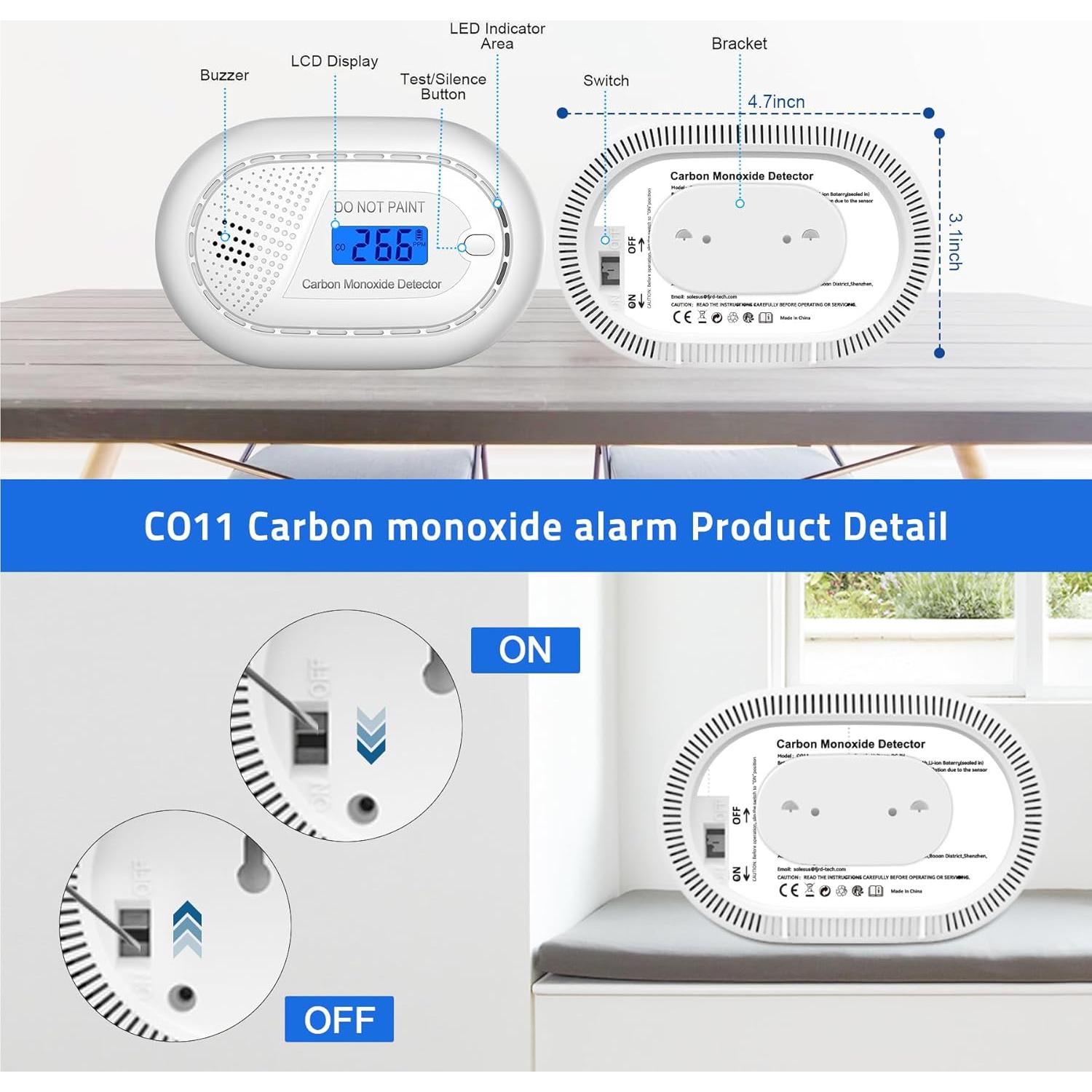 Detector de Monóxido de Carbono Runidur CO11 LCD 10 Años 2 Pzas