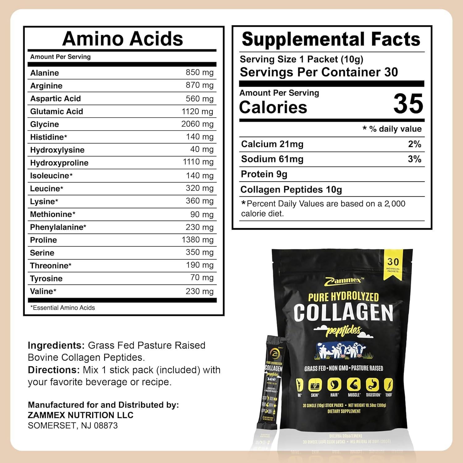 Péptidos de Colágeno Hidrolizado ZAMMEX 30 Sobres 10g