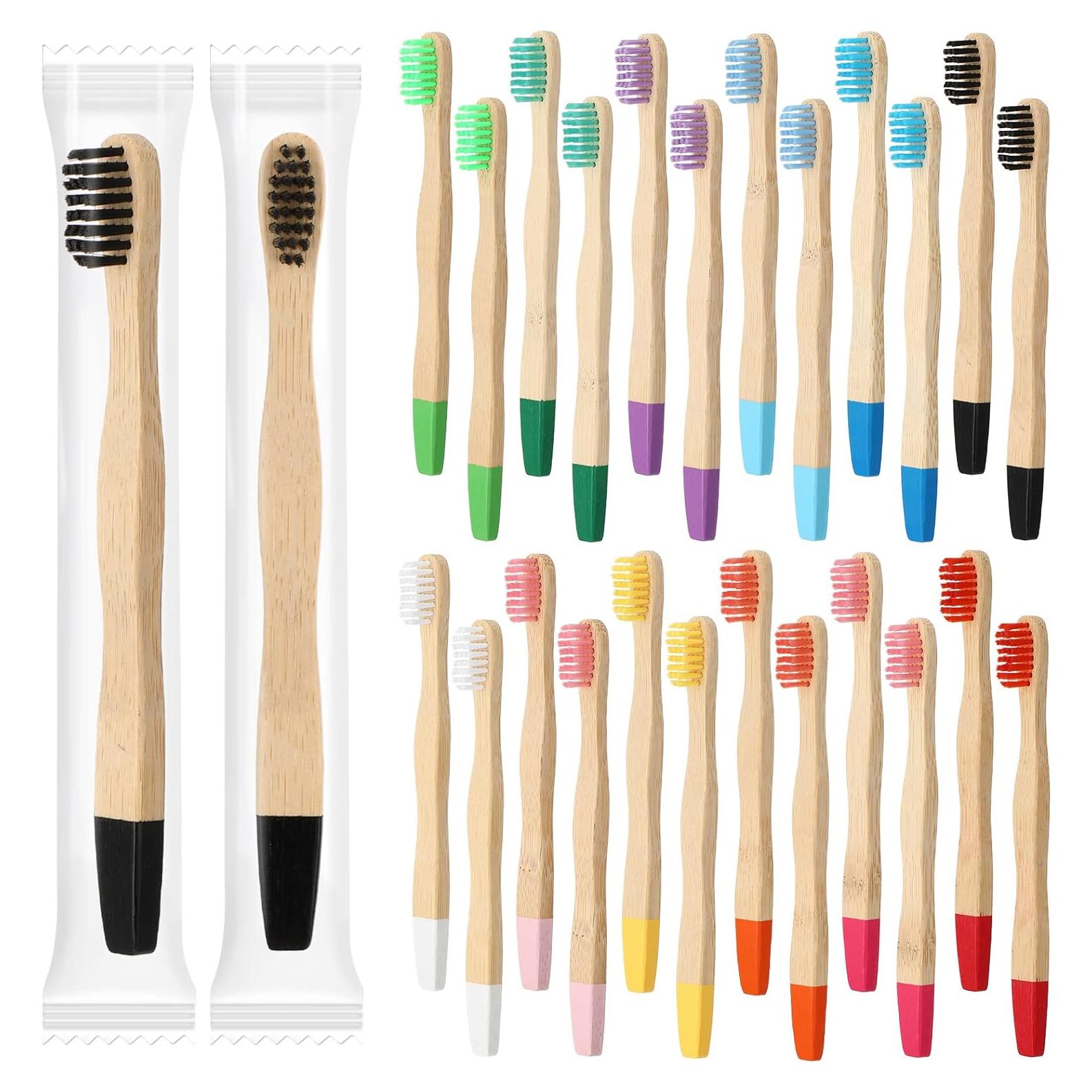 Estune 24 Cepillos de Dientes de Bambú Suaves para Niños