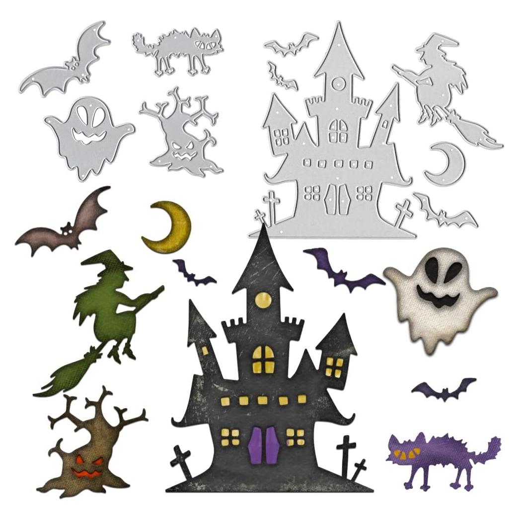Troqueles de Corte ALIBBON Halloween 2 Pcs Castillo y Murciélago