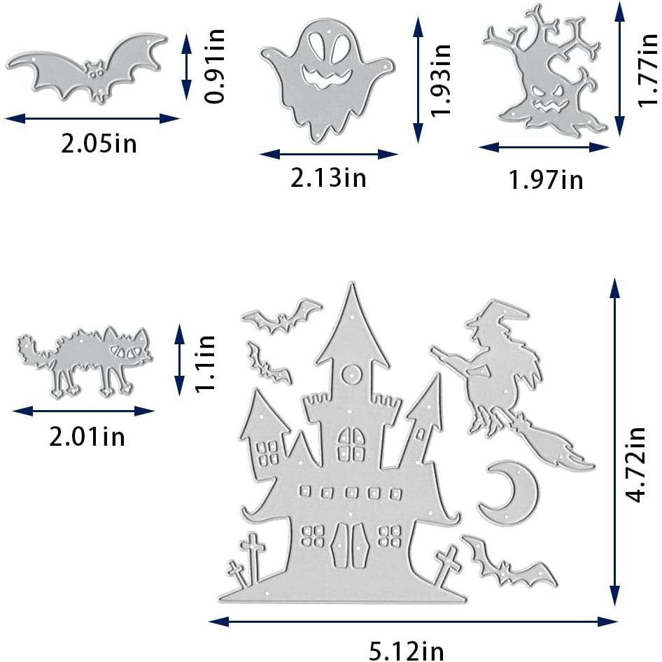 Troqueles de Corte ALIBBON Halloween 2 Pcs Castillo y Murciélago