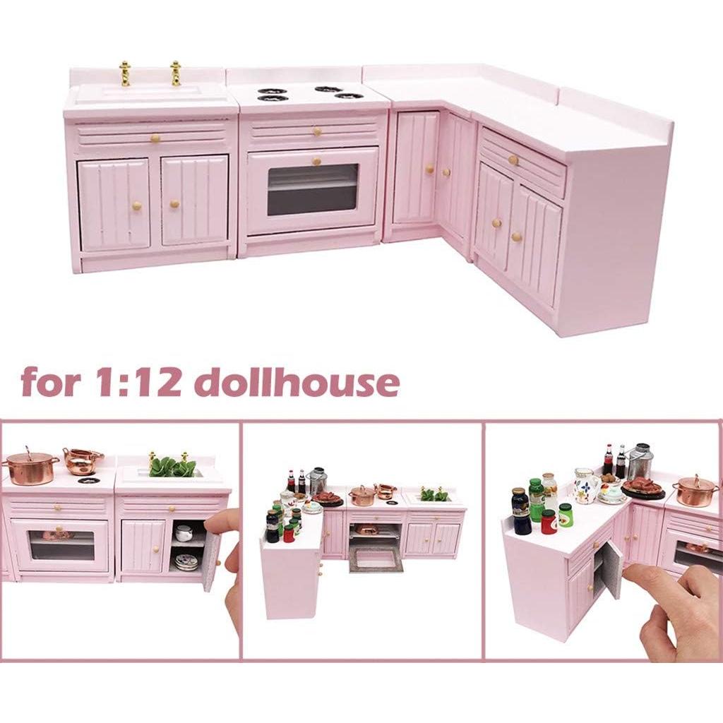 Juego de Muebles de Cocina Miniatura SXFSE 1:12 Rosa