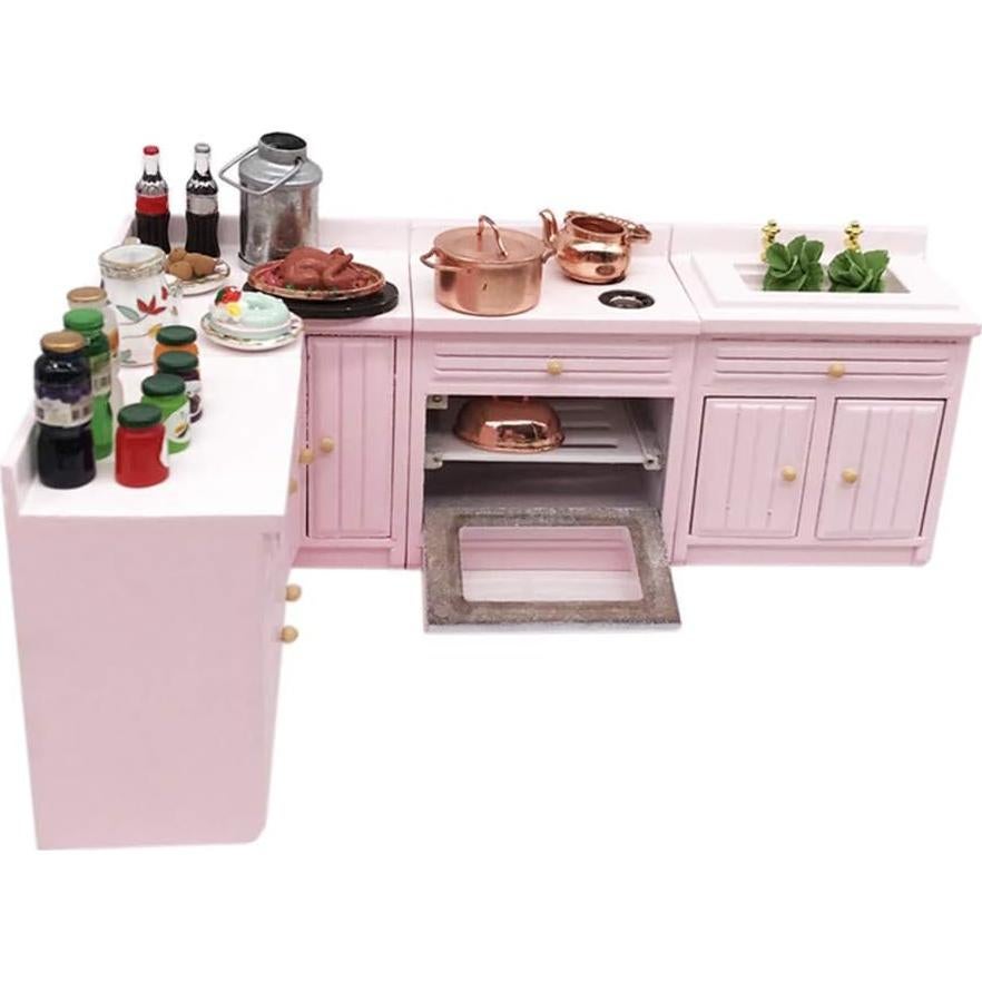 Juego de Muebles de Cocina Miniatura SXFSE 1:12 Rosa