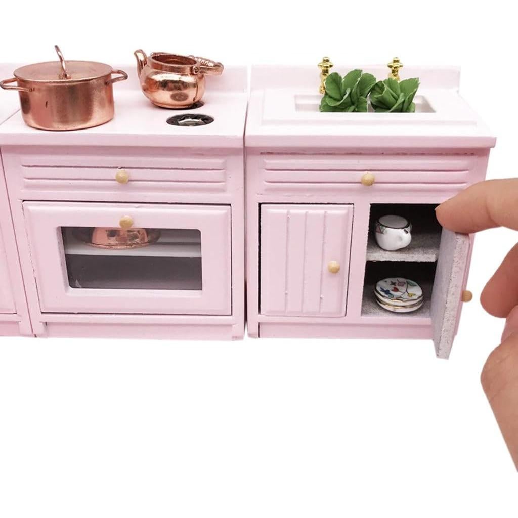 Juego de Muebles de Cocina Miniatura SXFSE 1:12 Rosa