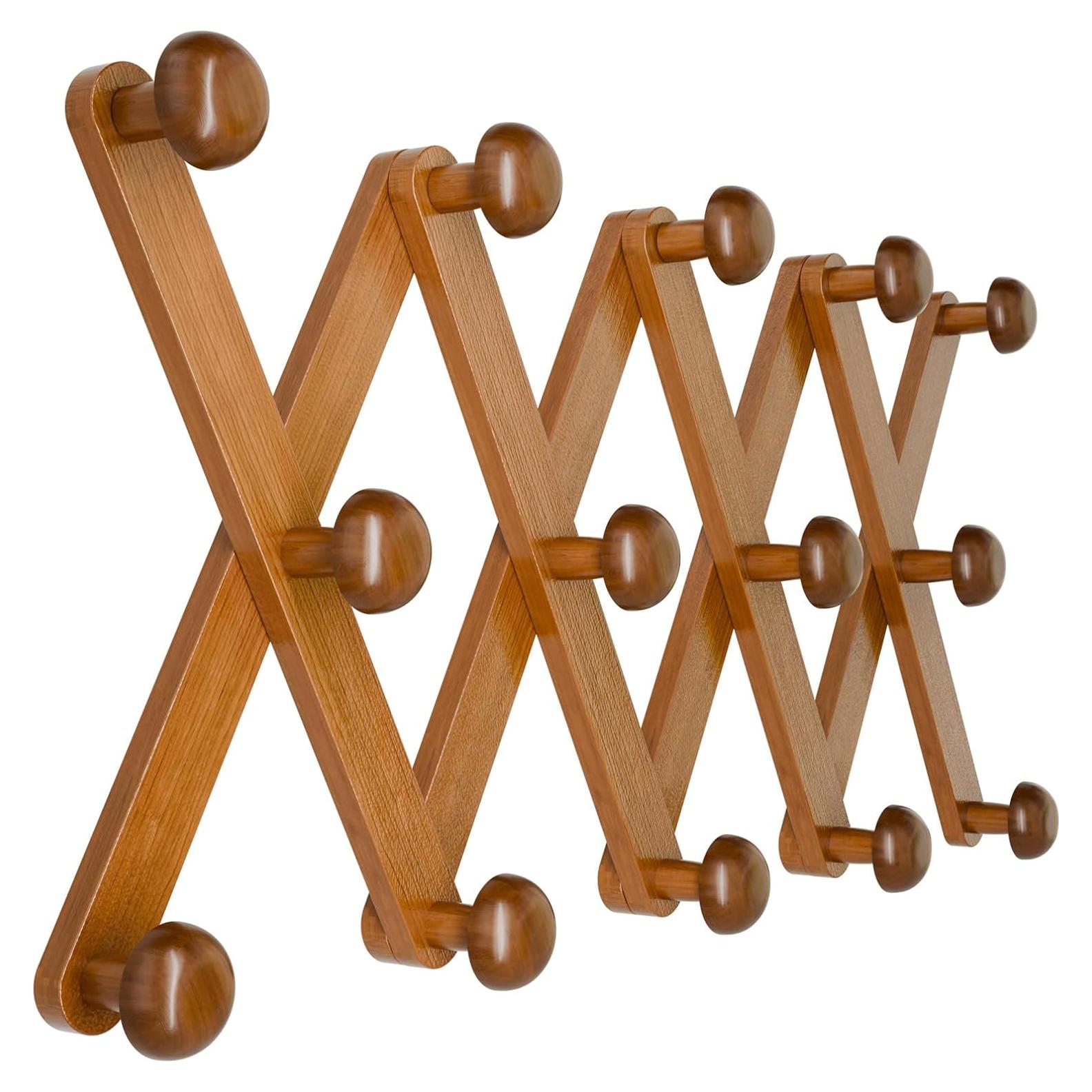 Perchero Expandible WGFKVAS de Madera con 14 Ganchos para Pared