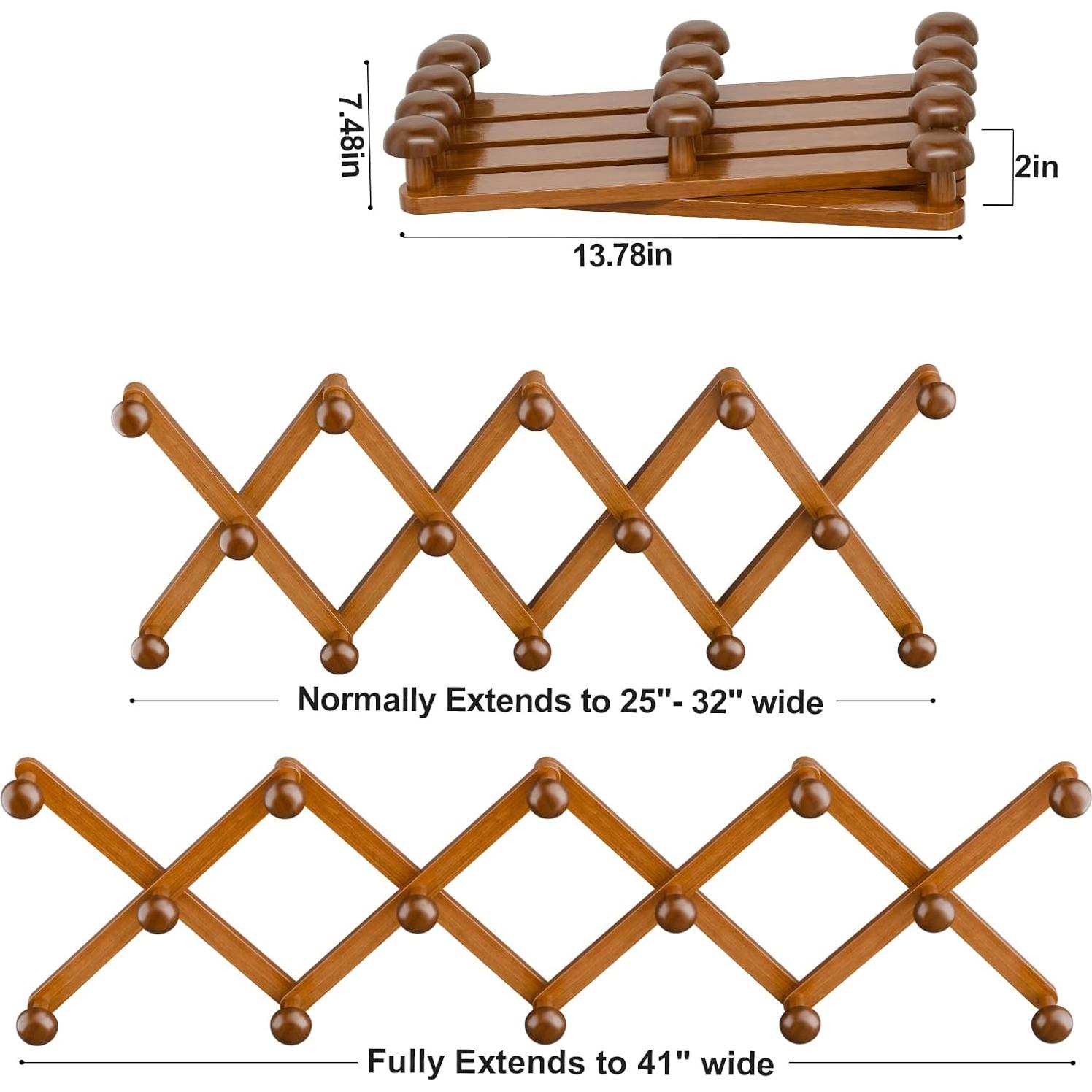 Perchero Expandible WGFKVAS de Madera con 14 Ganchos para Pared