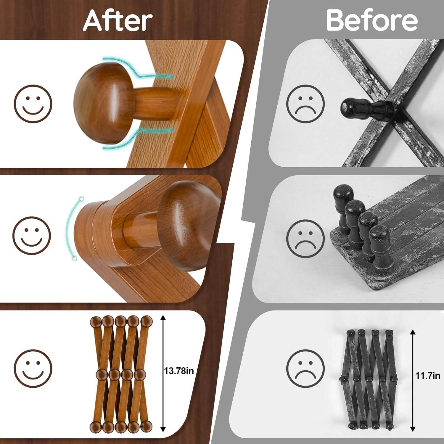 Perchero Expandible WGFKVAS de Madera con 14 Ganchos para Pared