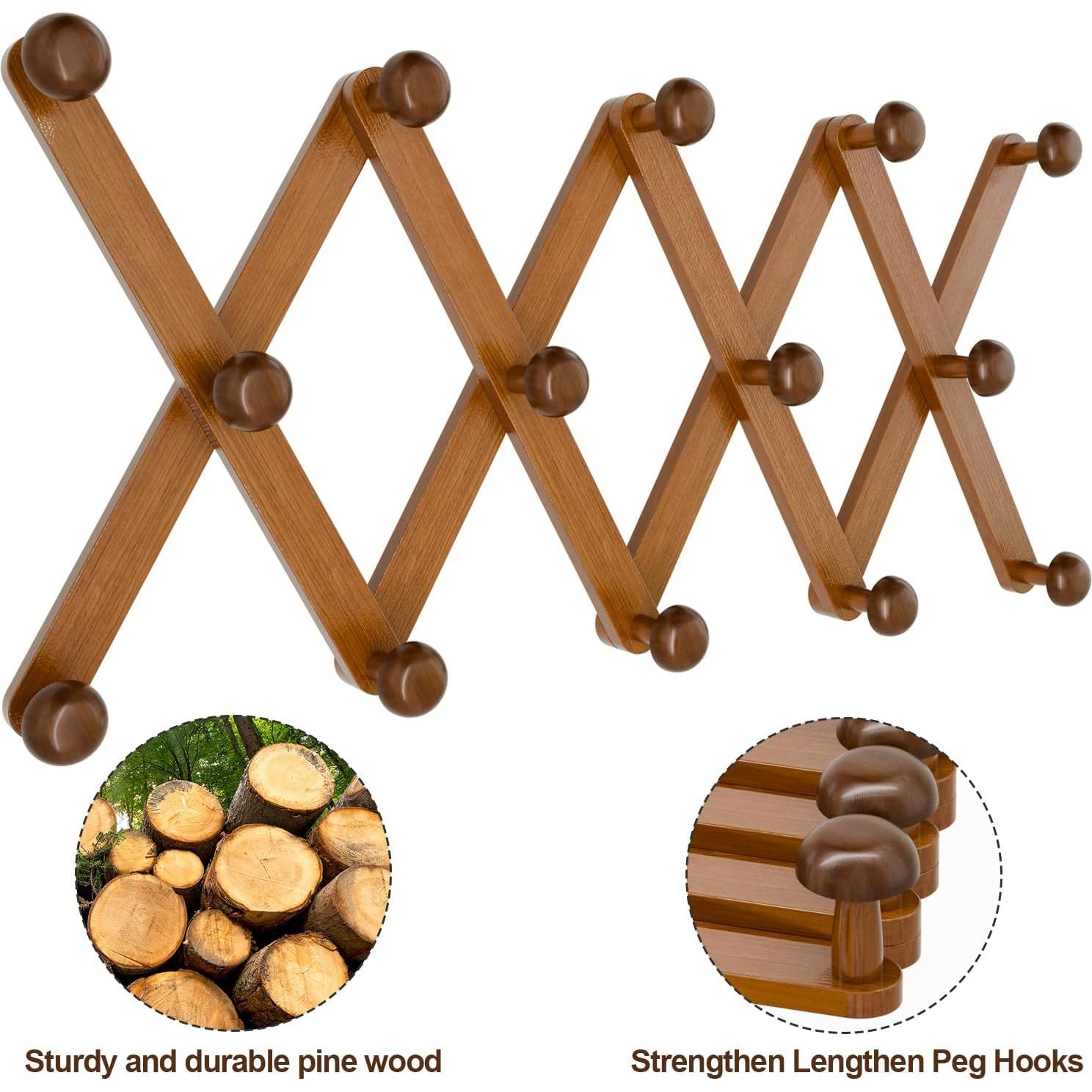 Perchero Expandible WGFKVAS de Madera con 14 Ganchos para Pared