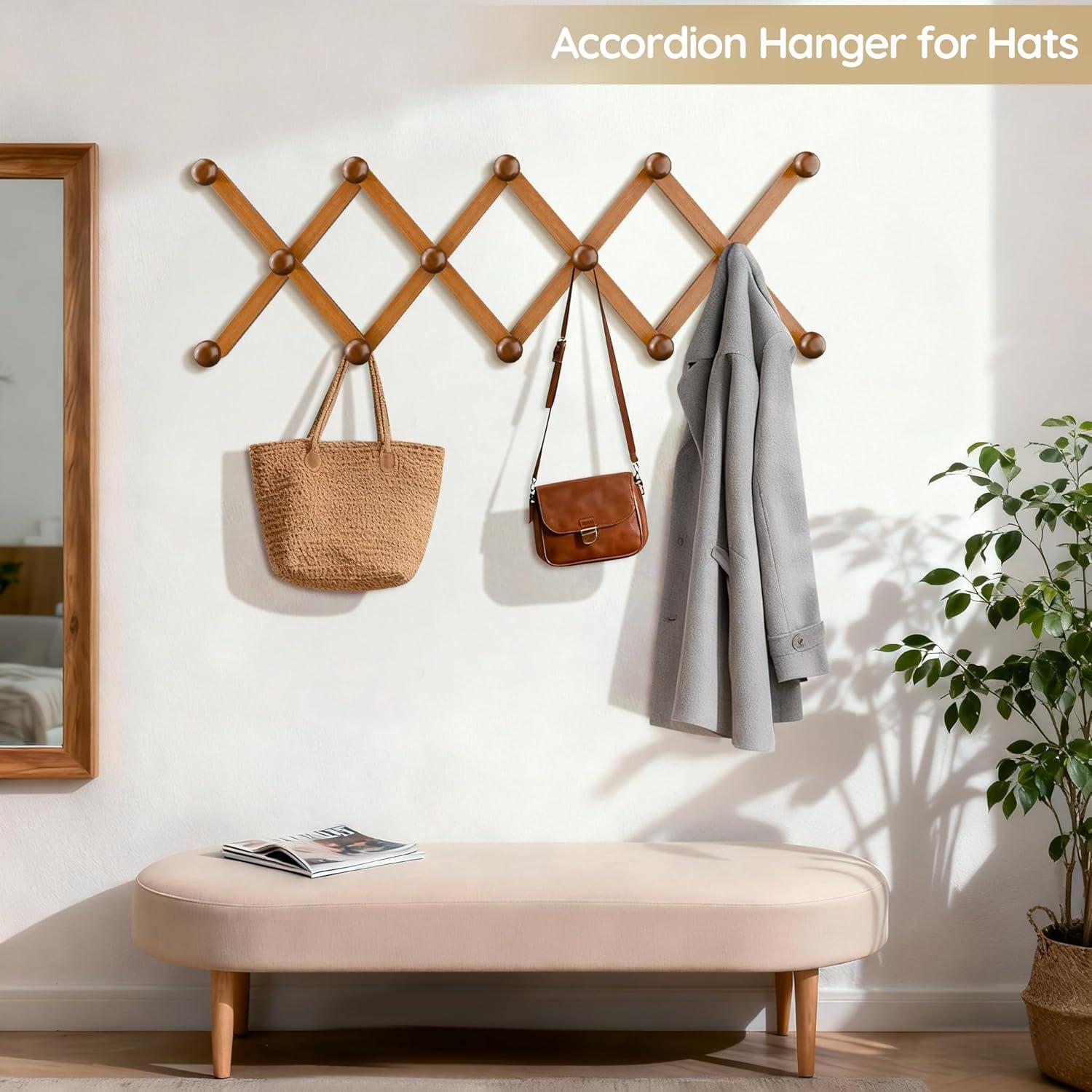 Perchero Expandible WGFKVAS de Madera con 14 Ganchos para Pared