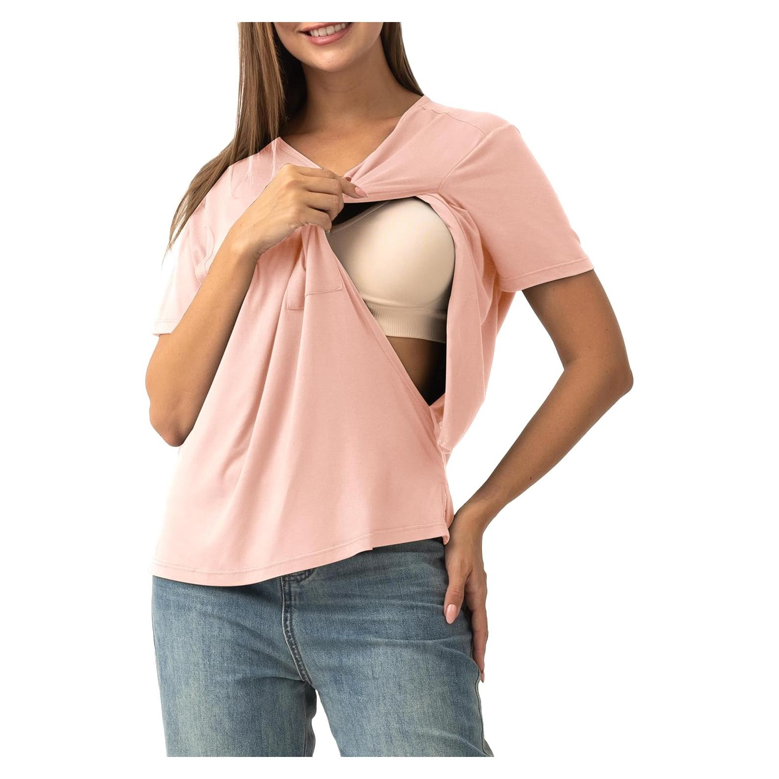 Camiseta de Lactancia Doble Capa SUNNYBUY Rosa Claro Mediana