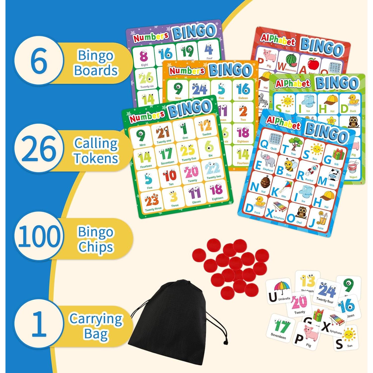 Juego de Bingo de Letras y Números ABC para Niños