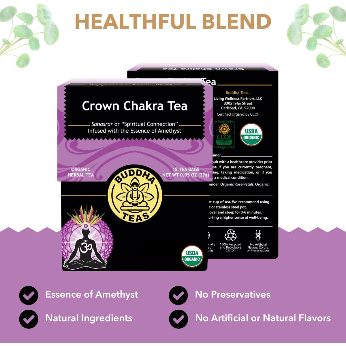 Té Herbal Orgánico Buddha Teas Chakra de la Corona - 18 Bolsitas