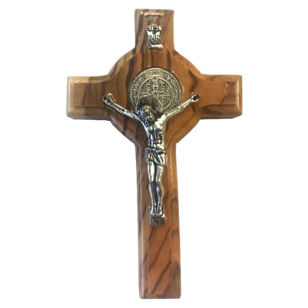 Crucifijo Católico Celta San Benito Madera Olivo 10 cm