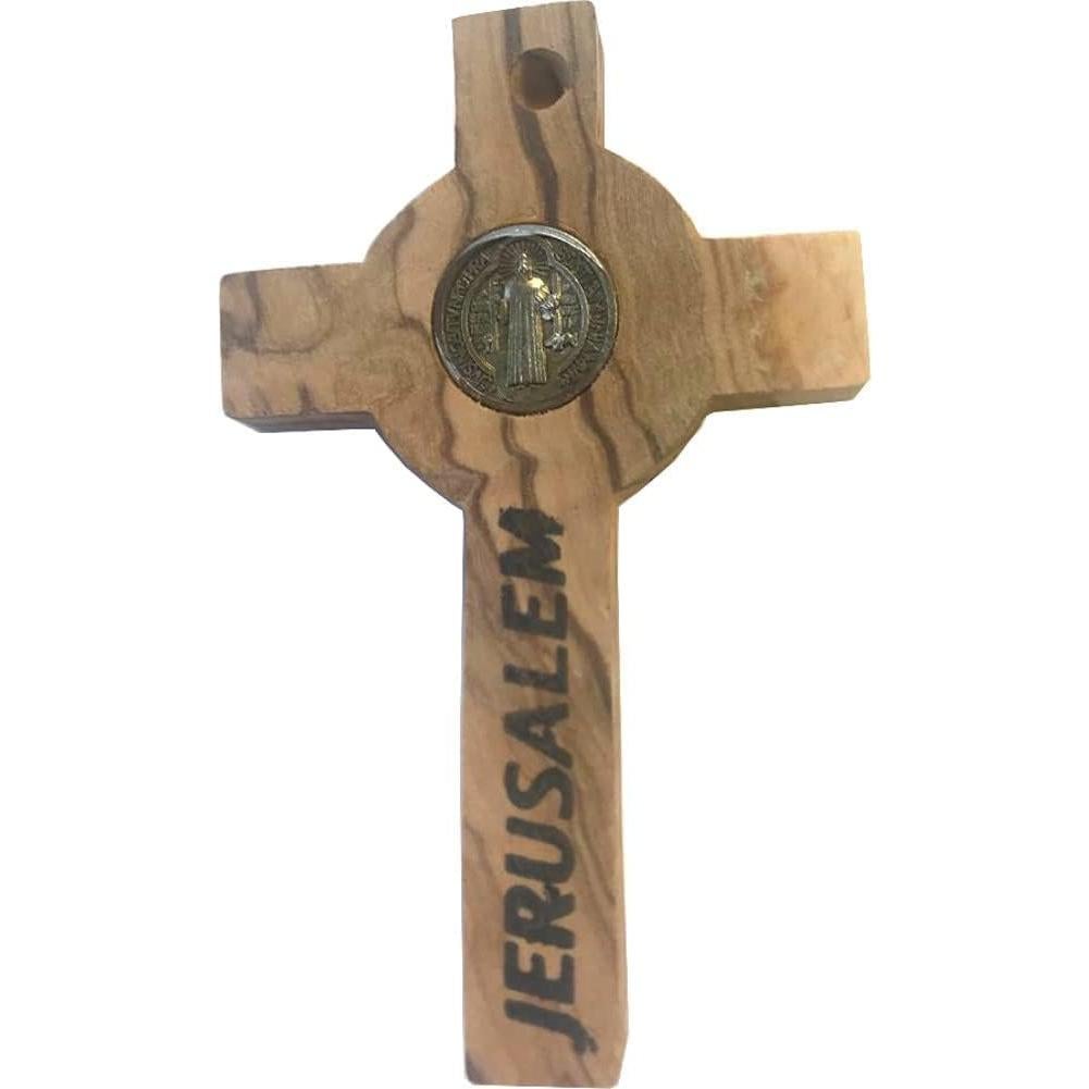 Crucifijo Católico Celta San Benito Madera Olivo 10 cm