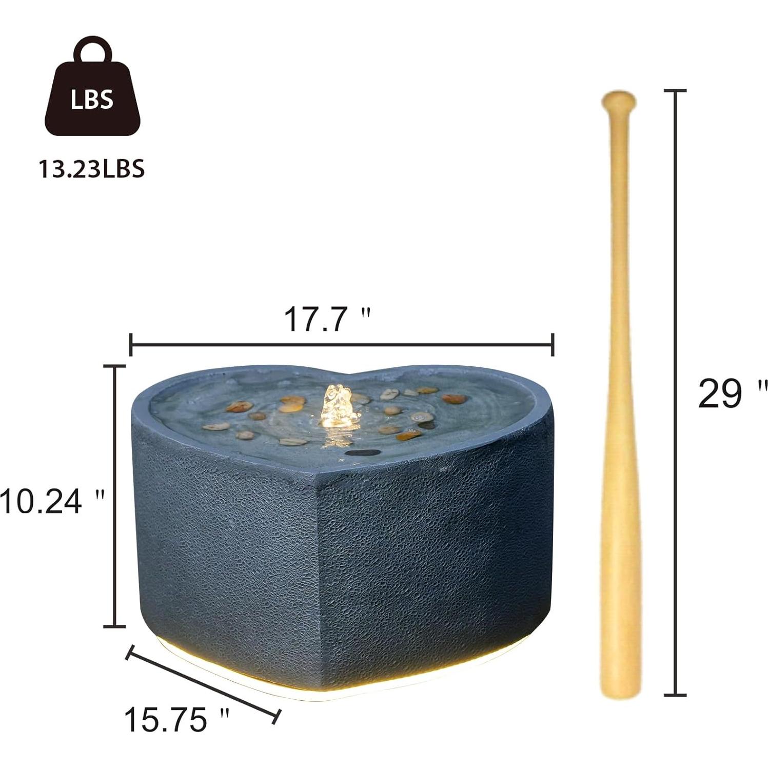 Fuente de Agua Exterior Bumilgar Corazón 40 cm con LED