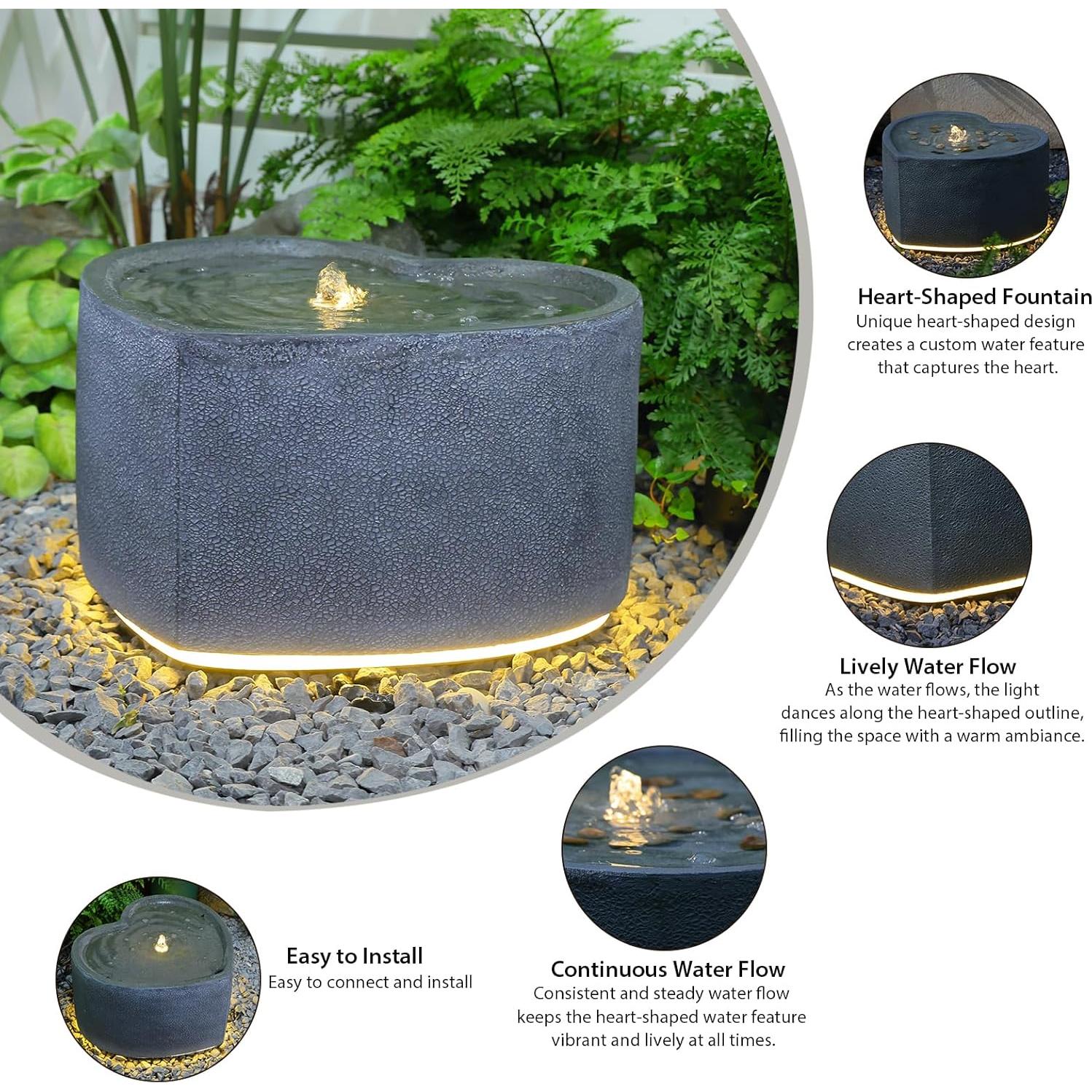 Fuente de Agua Exterior Bumilgar Corazón 40 cm con LED