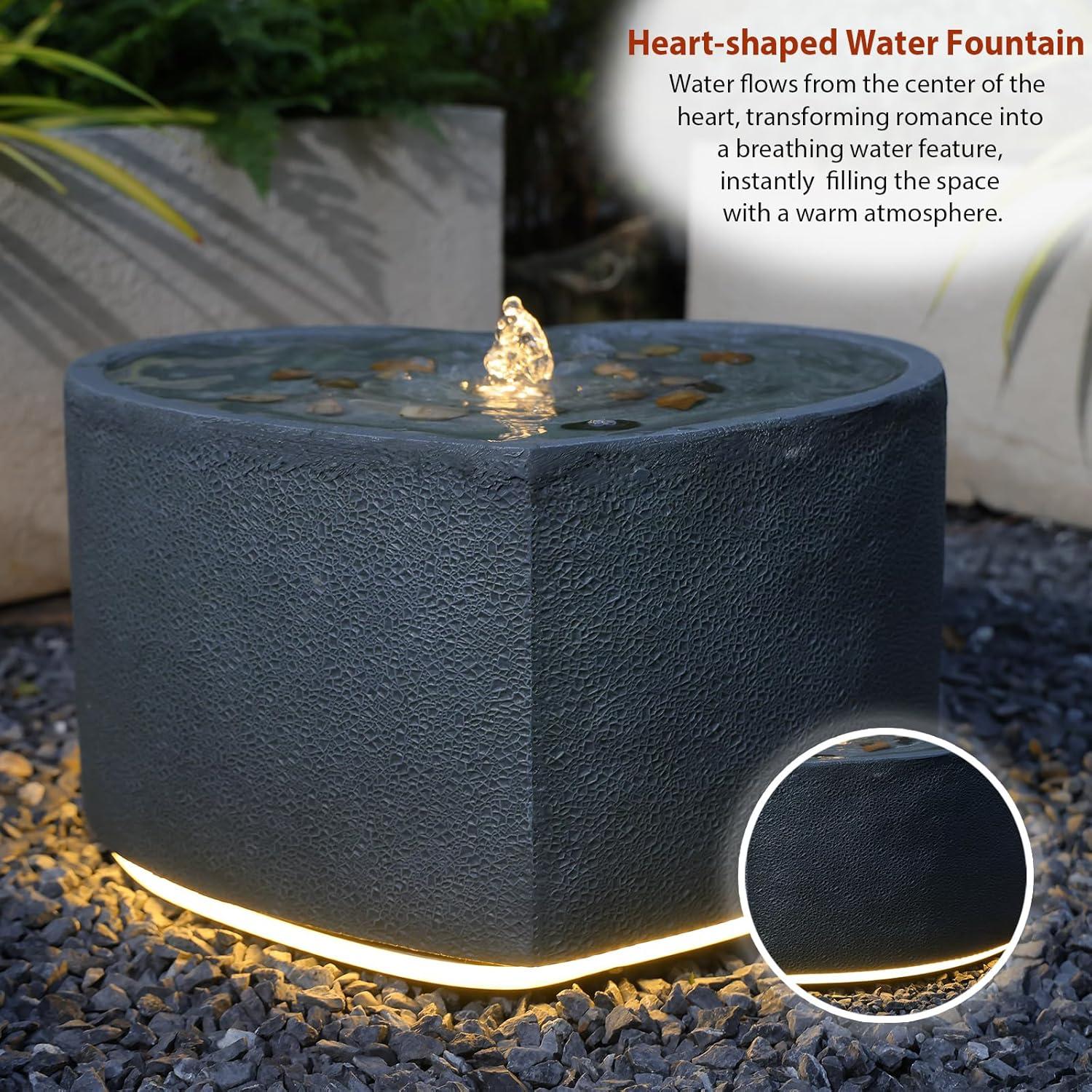 Fuente de Agua Exterior Bumilgar Corazón 40 cm con LED