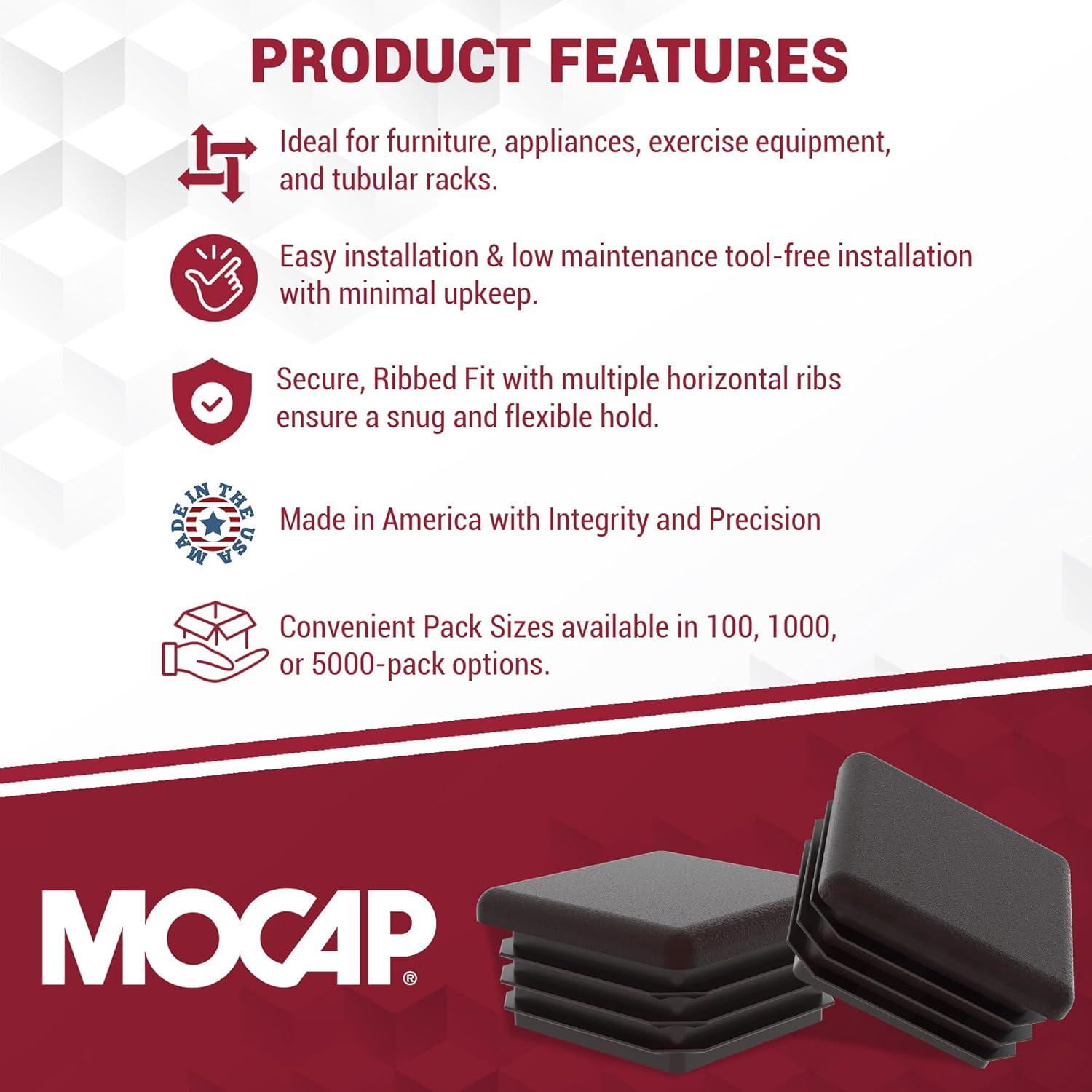 Tapa de Tubo Cuadrado MOCAP 15mm Negro Mate LDPE - 100 Unidades