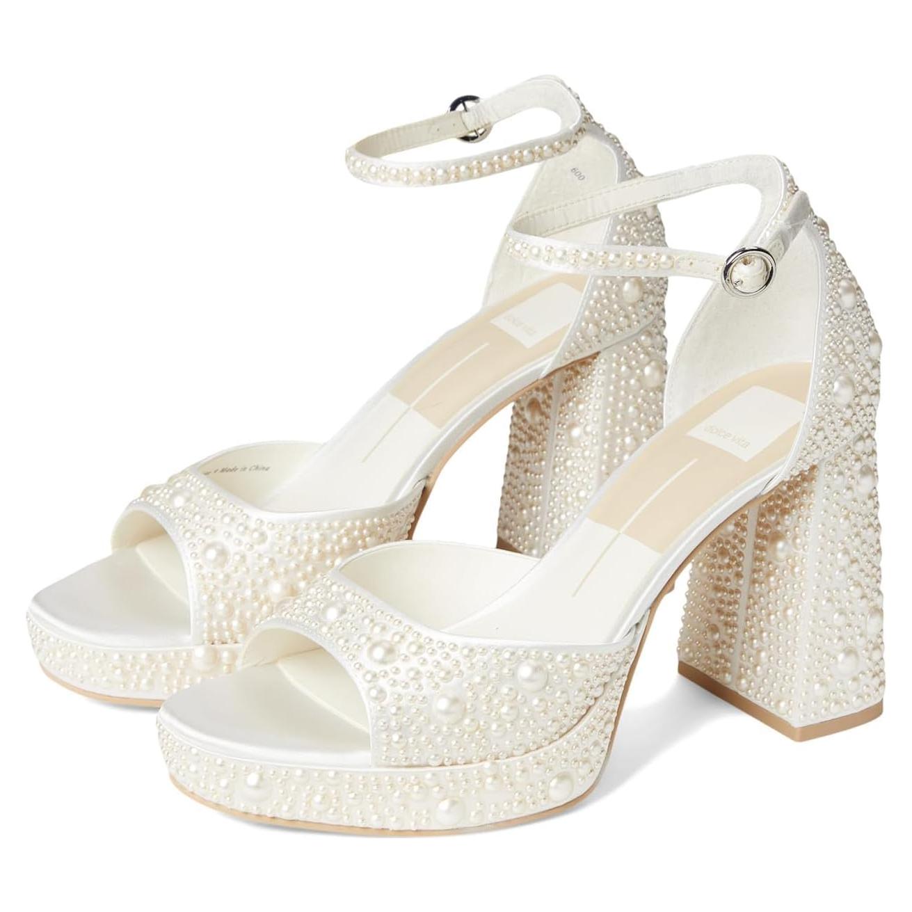 Sandalias de tacón grueso Dolce Vita Pandro Pearl 6 Satinado Blanco