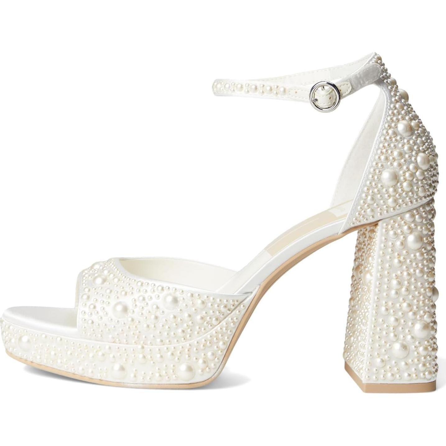 Sandalias de tacón grueso Dolce Vita Pandro Pearl 6 Satinado Blanco