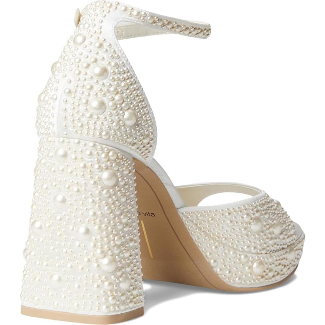 Sandalias de tacón grueso Dolce Vita Pandro Pearl 6 Satinado Blanco