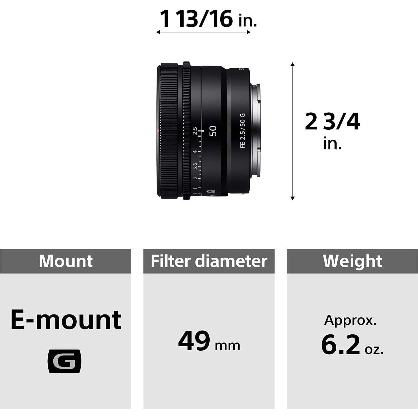 Lente Sony FE 50mm F2.5 G para Cámaras Sin Espejo