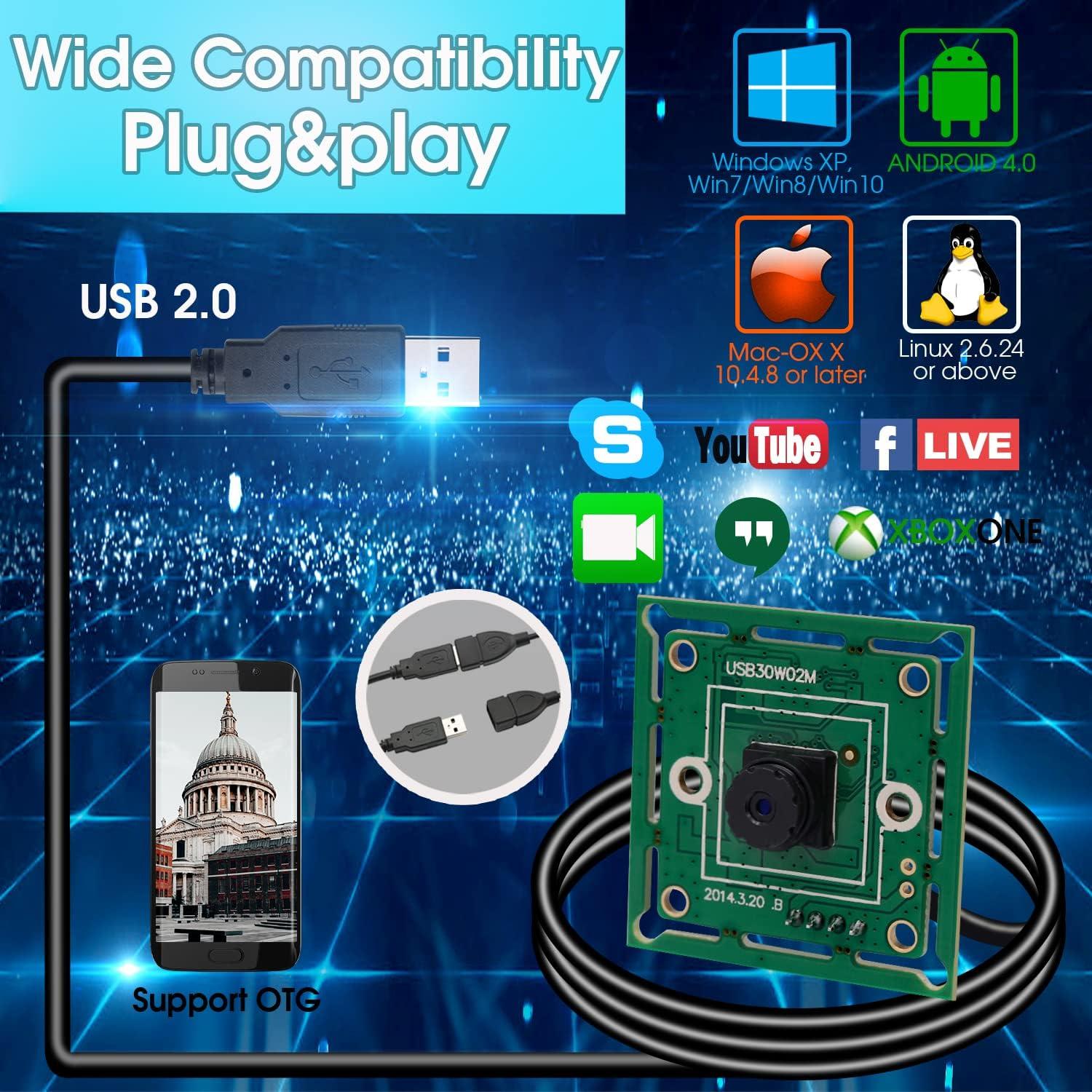 Módulo de cámara USB ELP 480P 60fps con lente 45 grados