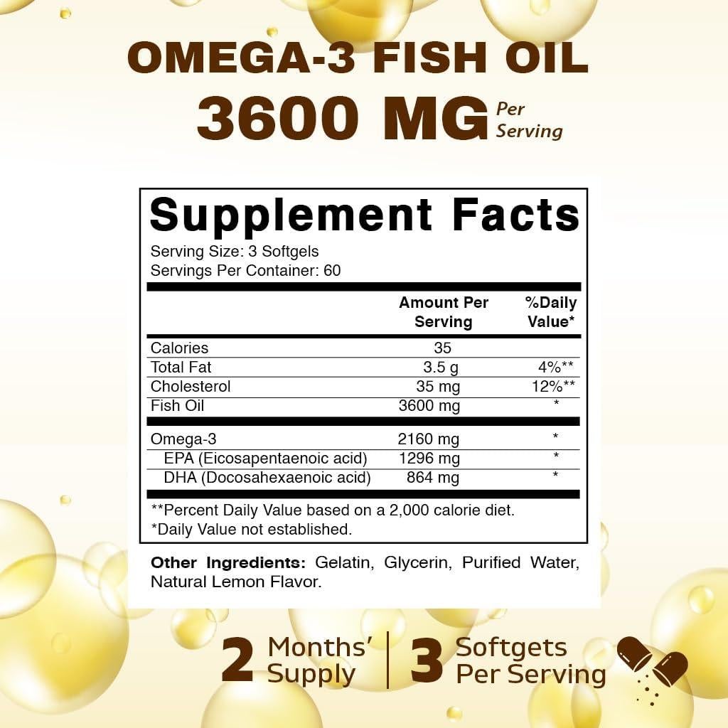 Vitamatic Omega 3 Aceite de Pescado 3600mg 180 Cápsulas Blandas
