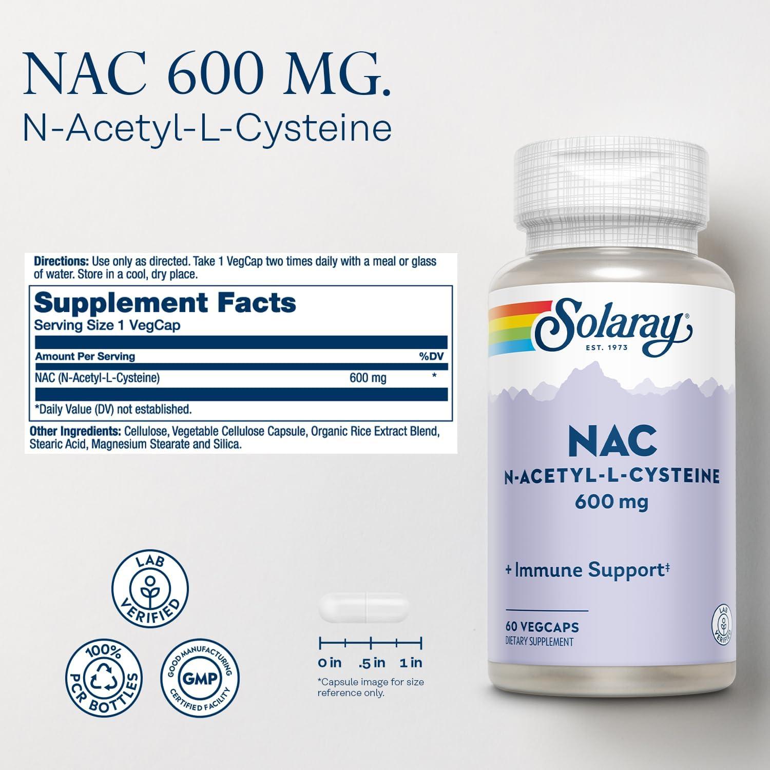 Suplemento Solaray NAC 600 mg - N Acetil Cisteína - 60 VegCaps