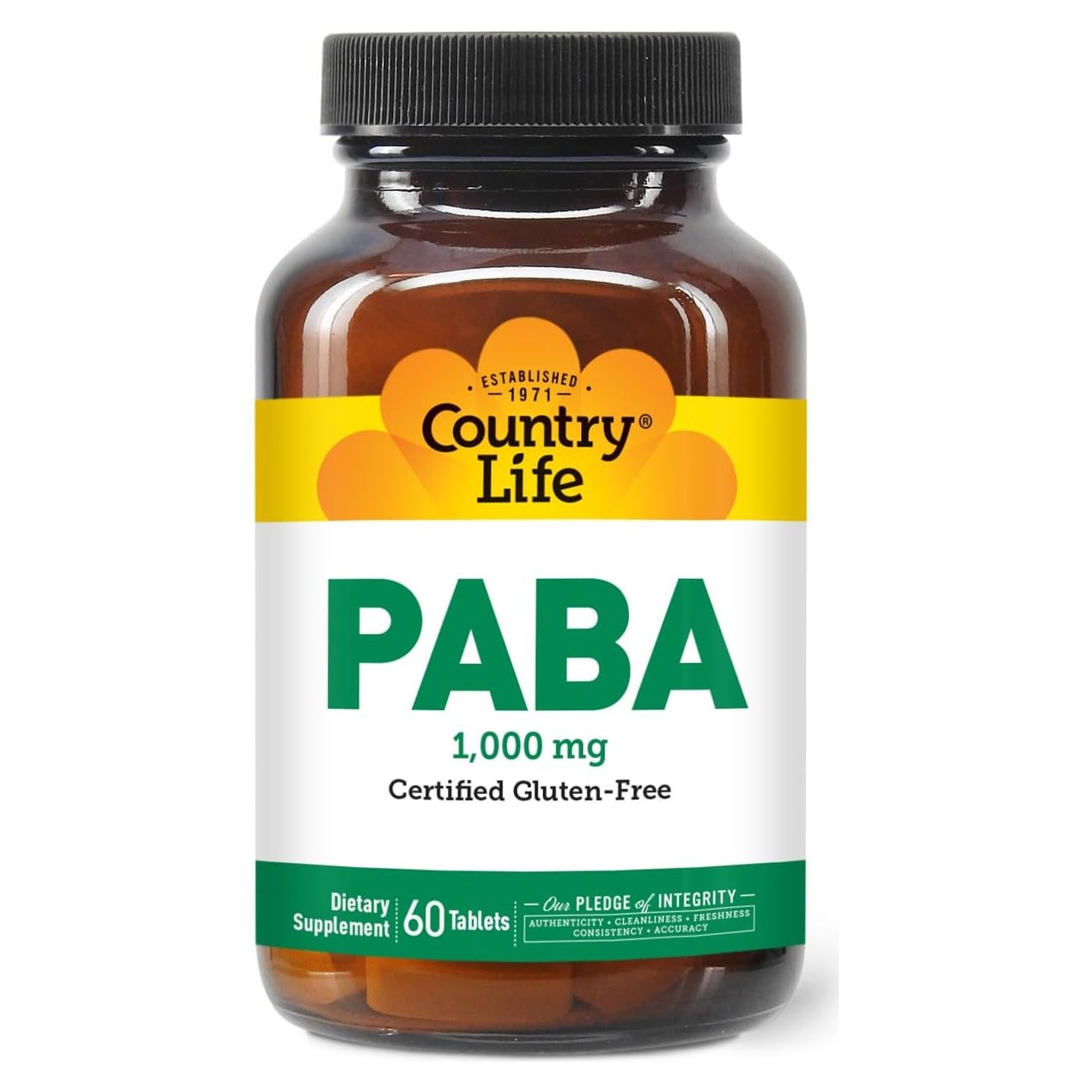 Suplemento PABA 1000mg Country Life 60 Tabletas Veganas