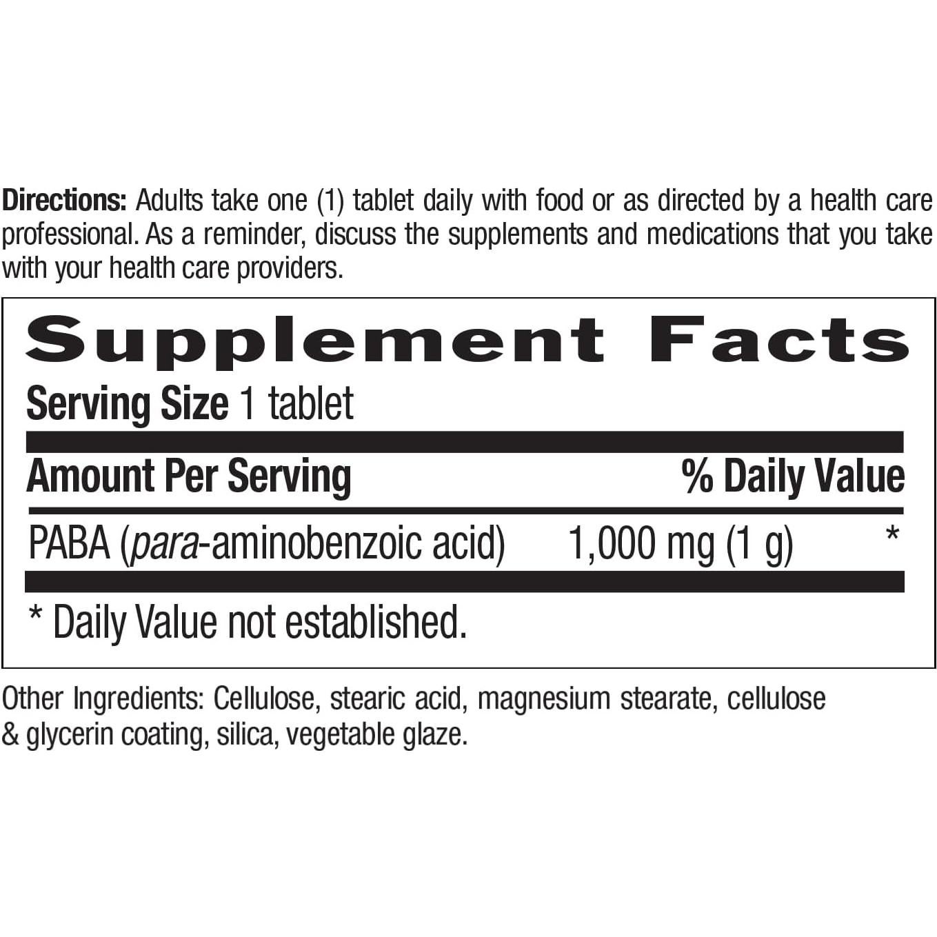 Suplemento PABA 1000mg Country Life 60 Tabletas Veganas